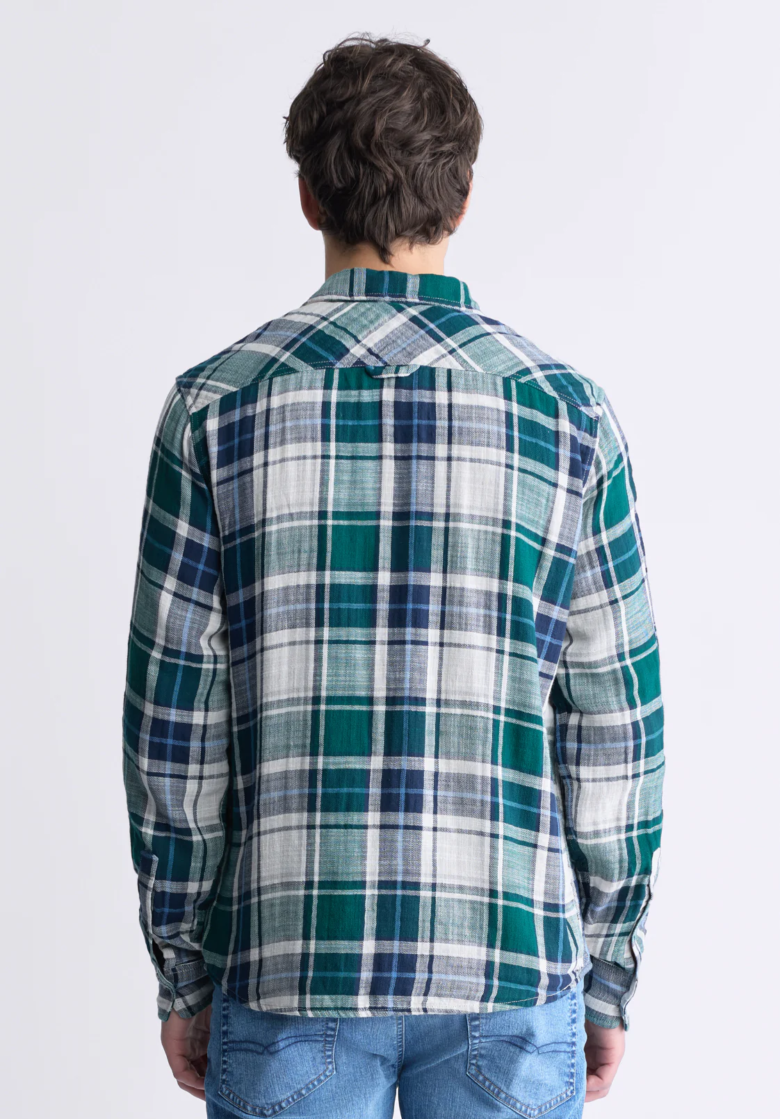 Saolo Men's Long Sleeve Plaid Shirt, Rain Forest - BM24425 - Image 4