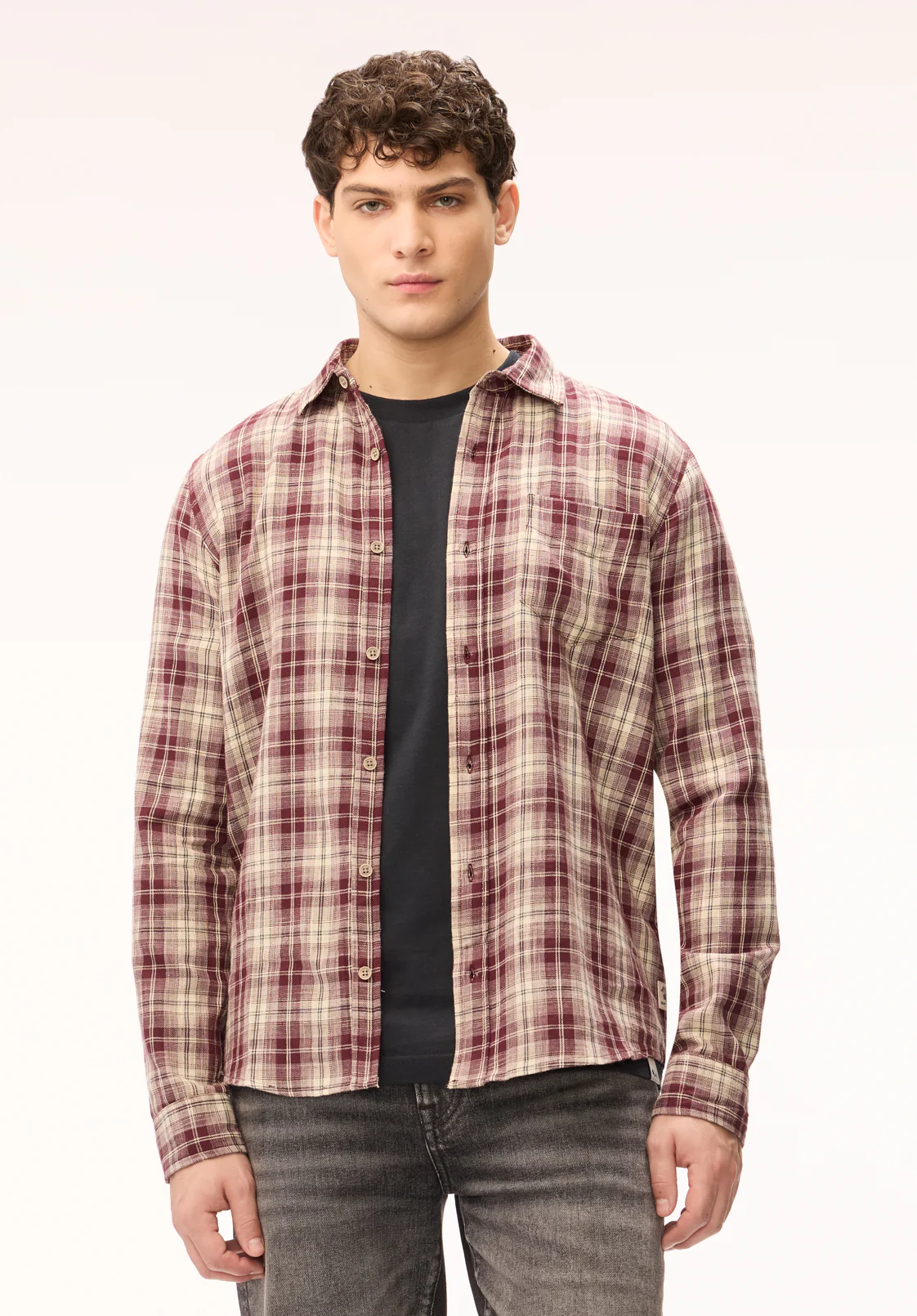 Saroz Men's Long Sleeve Plaid Shirt, Decadent Chocolate - BM24759 - Image 4