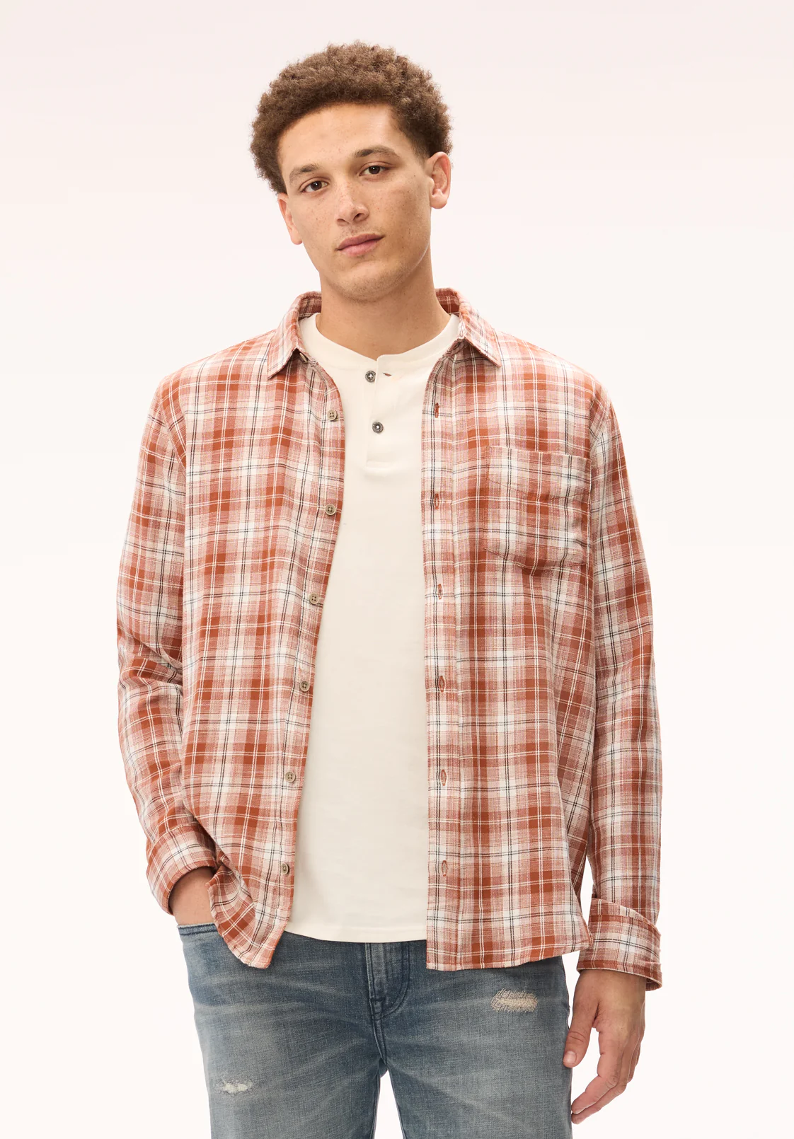 Saroz Men's Long Sleeve Plaid Shirt, Coconut Shell - BM24759 - Image 4