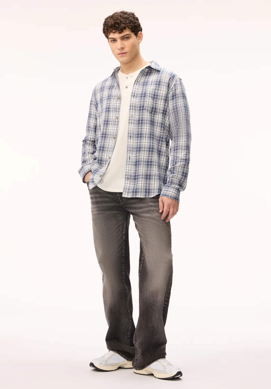 Saroz Men's Long Sleeve Plaid Shirt, Vintage Indigo - BM24759