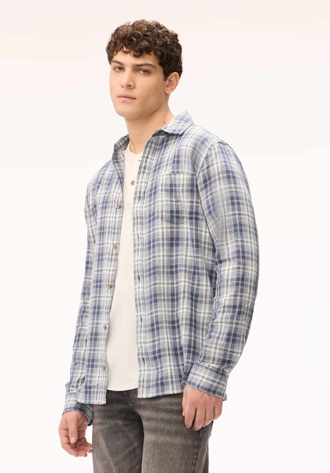 Saroz Men's Long Sleeve Plaid Shirt, Vintage Indigo - BM24759 - Image 2