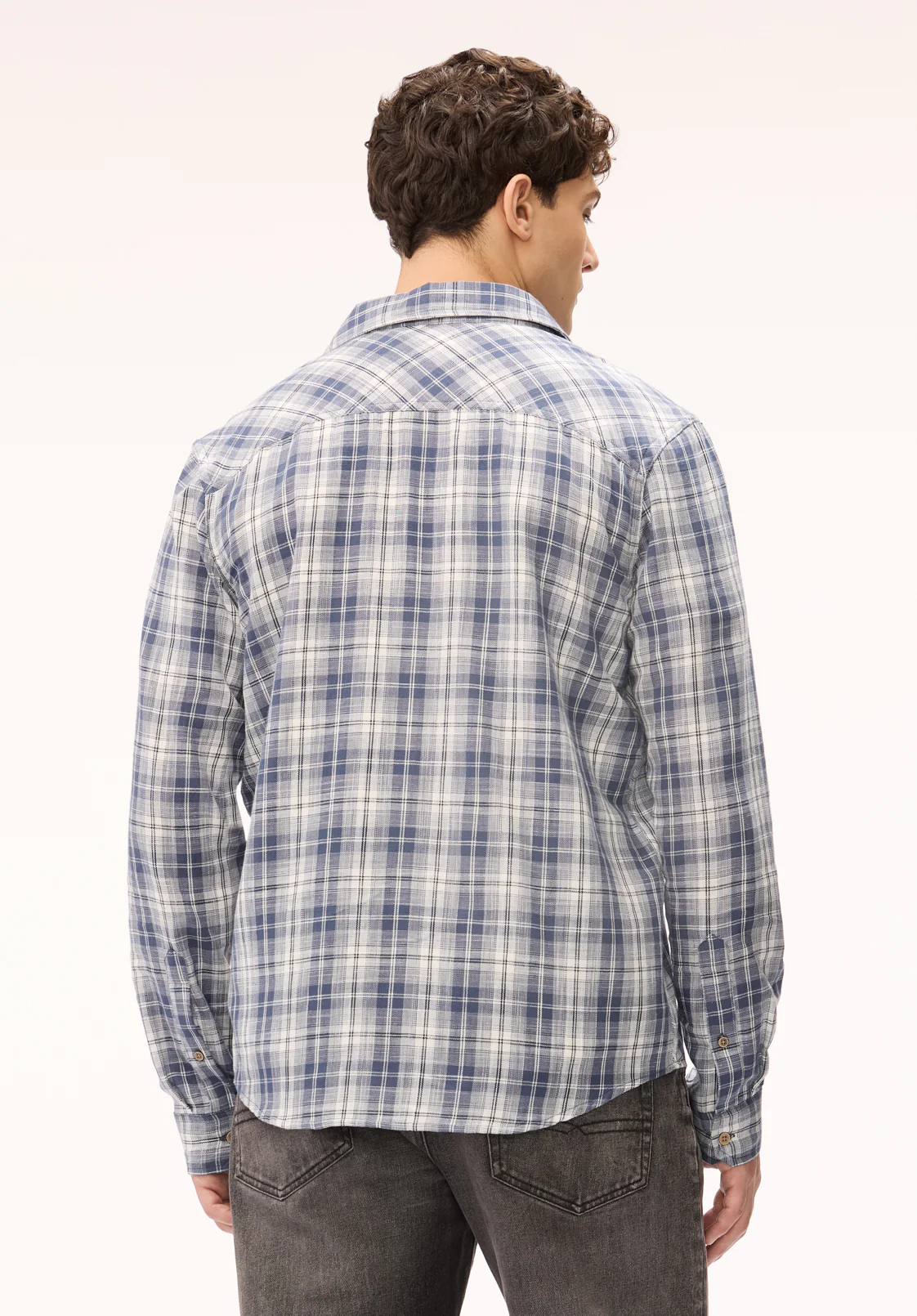 Saroz Men's Long Sleeve Plaid Shirt, Vintage Indigo - BM24759 - Image 3