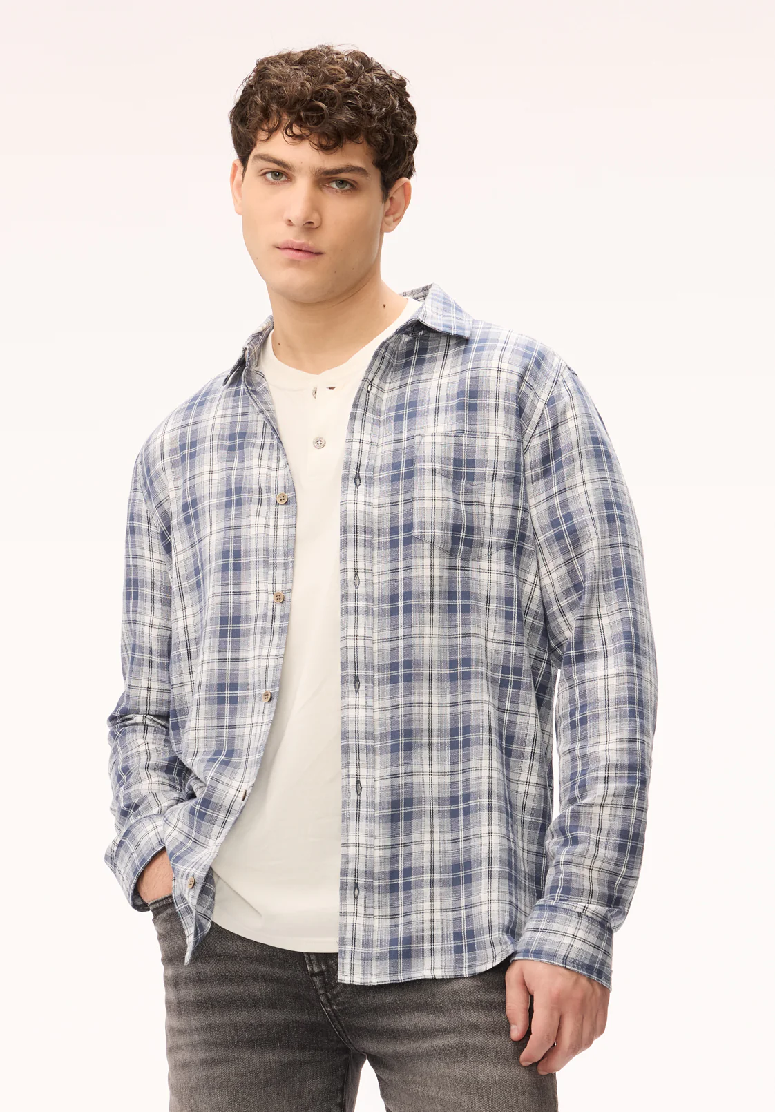 Saroz Men's Long Sleeve Plaid Shirt, Vintage Indigo - BM24759 - Image 4