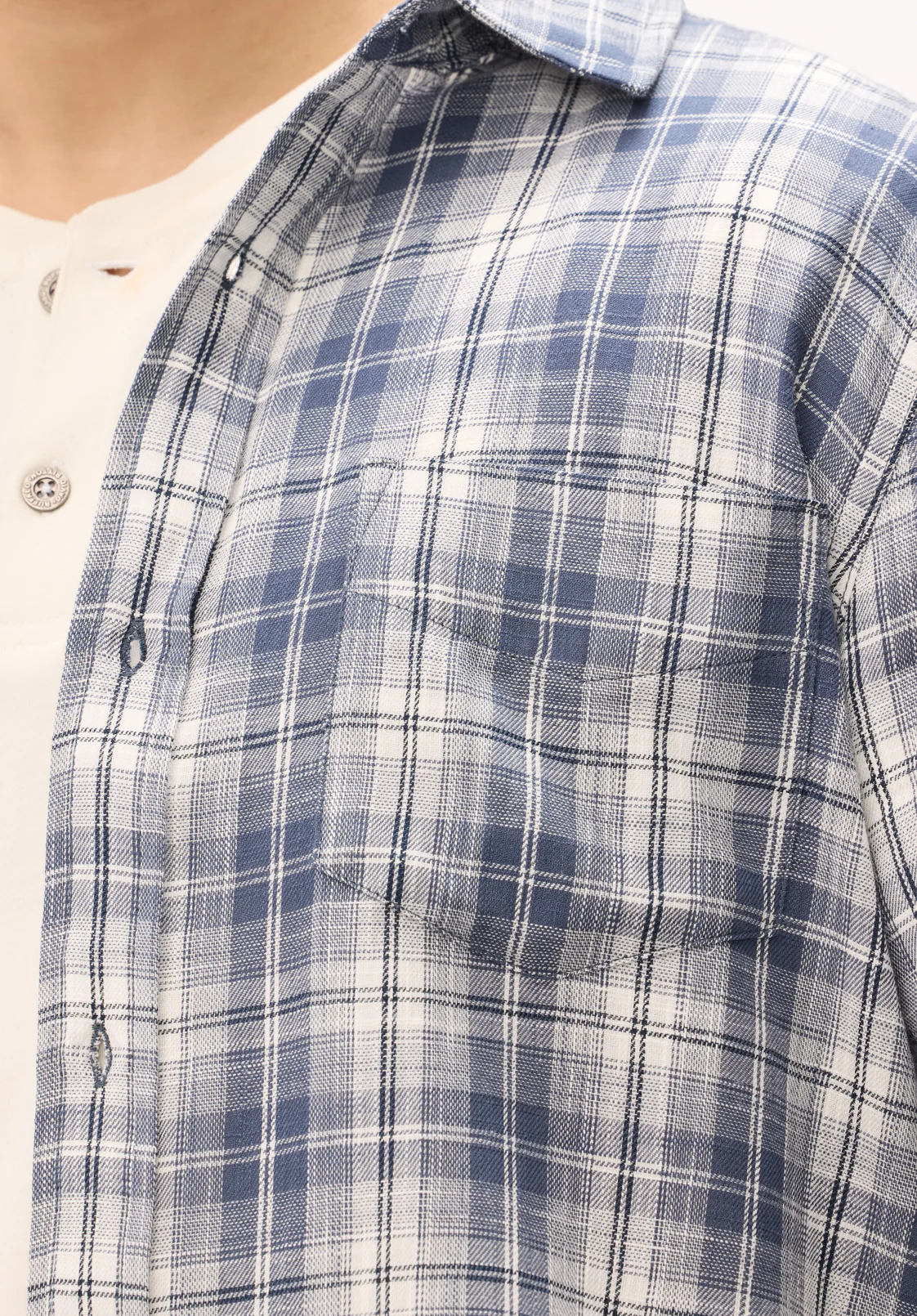 Saroz Men's Long Sleeve Plaid Shirt, Vintage Indigo - BM24759 - Image 5