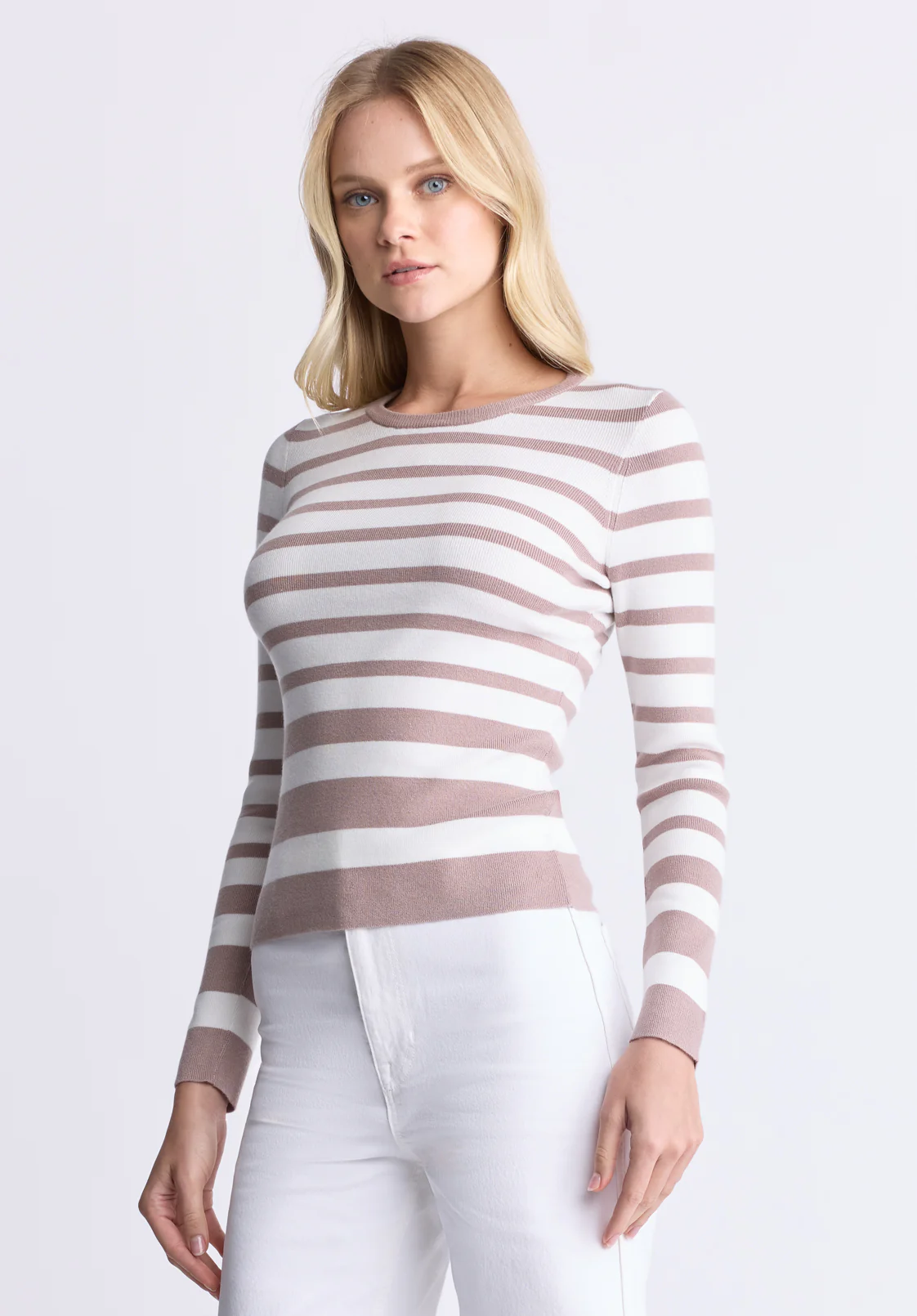 Scotlyn Women's Fitted Striped Sweater, Tan - SW0103H - Image 2