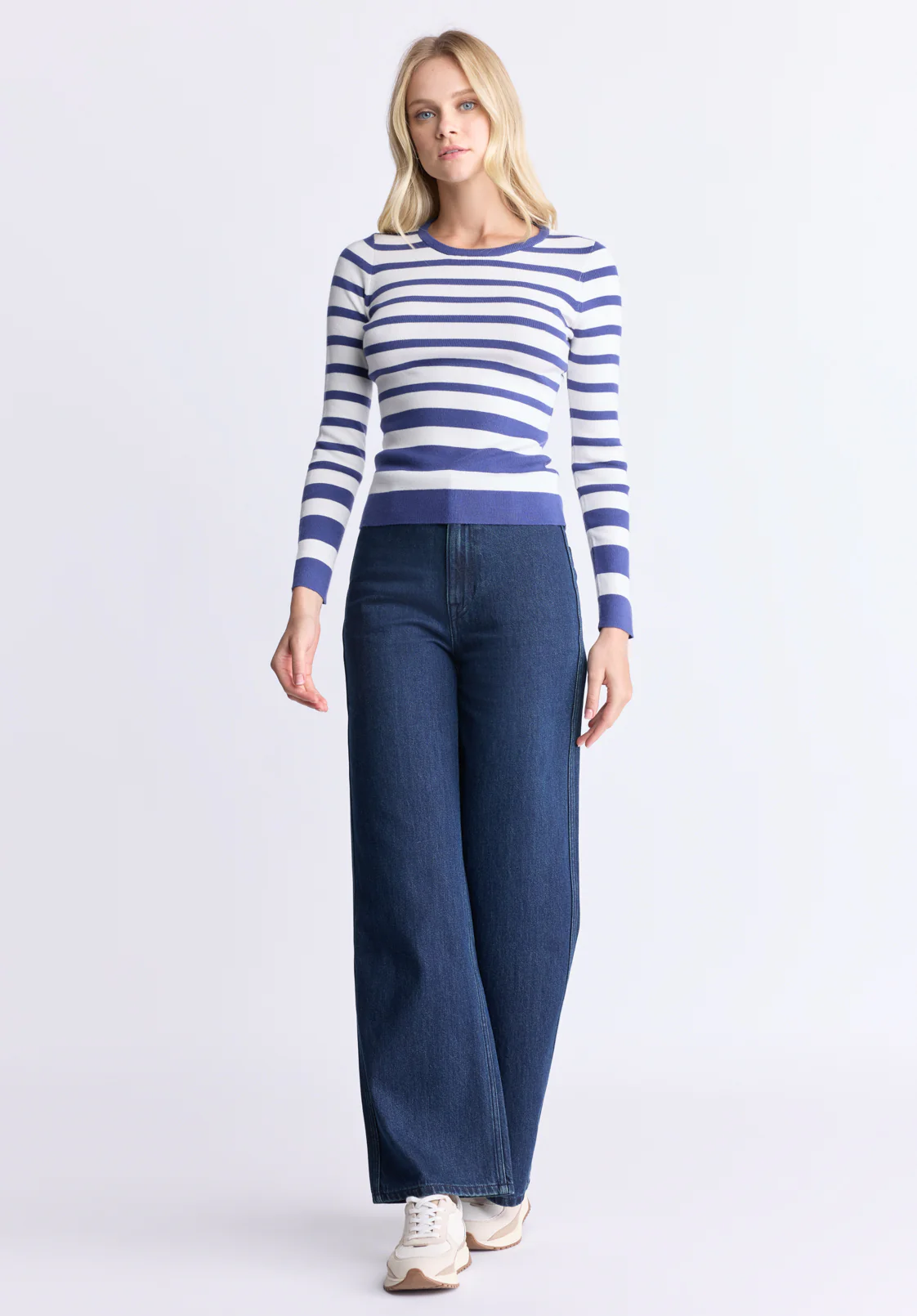 Scotlyn Women's Fitted Striped Sweater, Skipper Blue - SW0103H