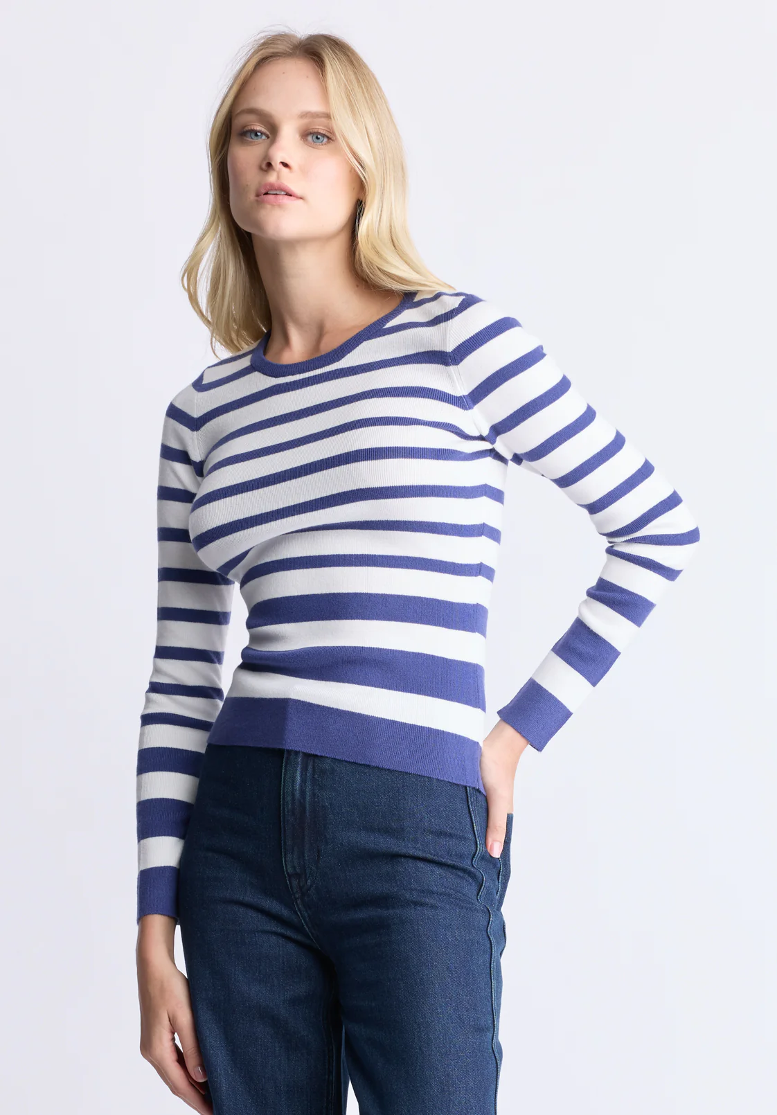 Scotlyn Women's Fitted Striped Sweater, Skipper Blue - SW0103H - Image 2