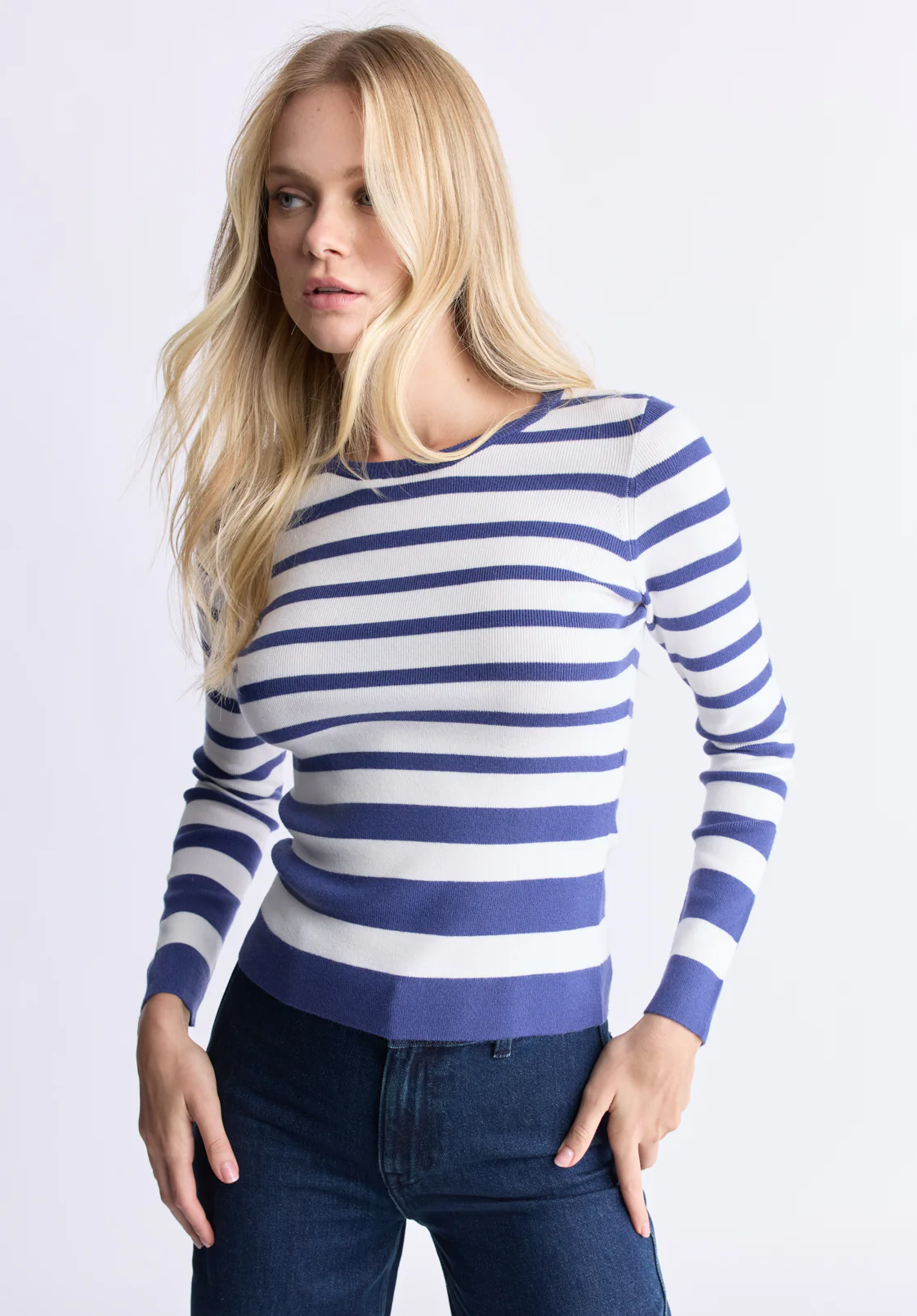 Scotlyn Women's Fitted Striped Sweater, Skipper Blue - SW0103H - Image 3