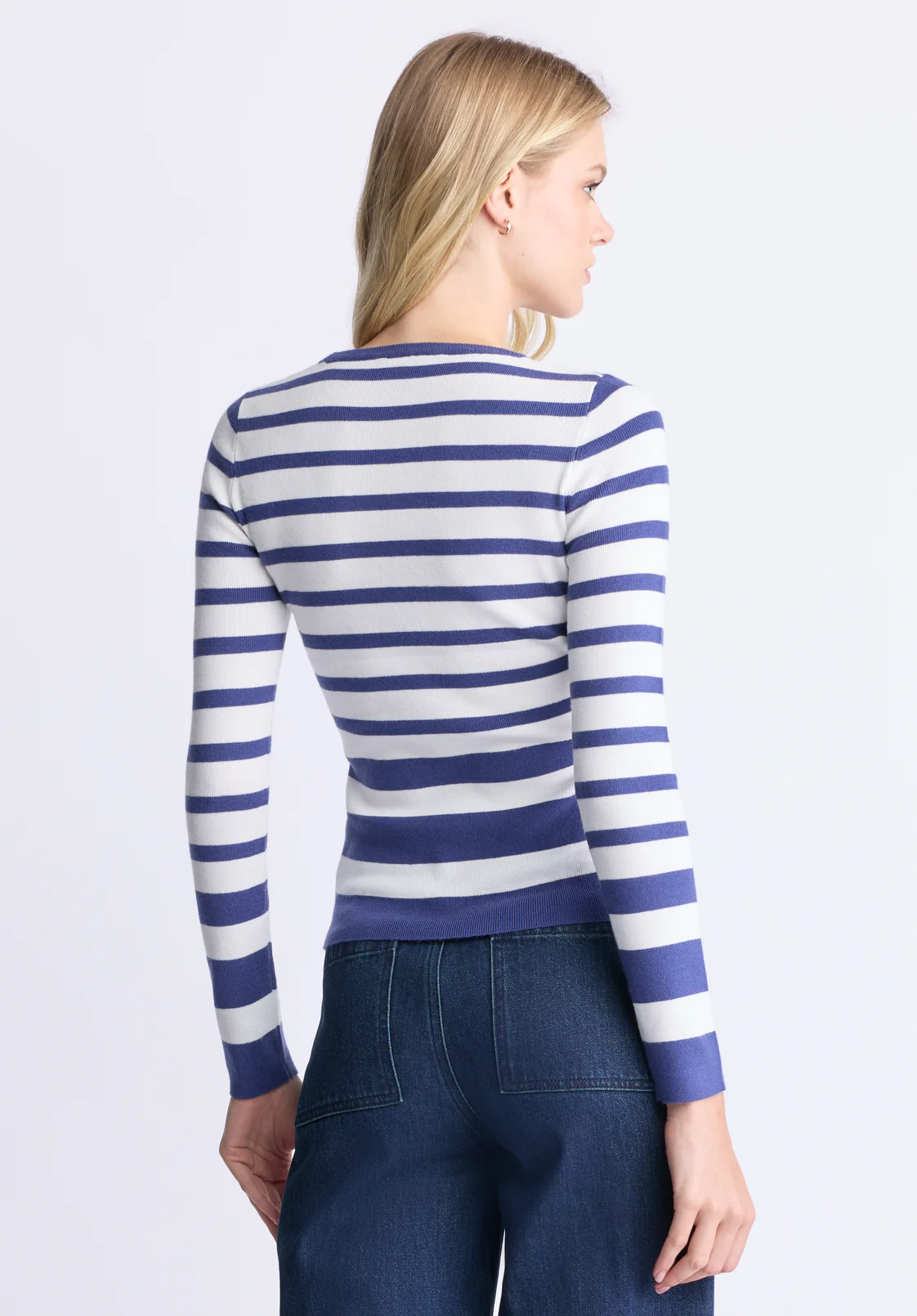 Scotlyn Women's Fitted Striped Sweater, Skipper Blue - SW0103H - Image 4