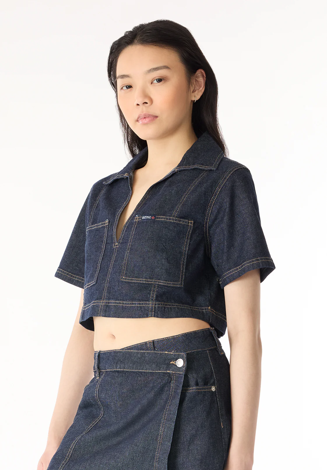 Selena Women's Denim Cropped Top, Rinse Wash - BL16016 - Image 3