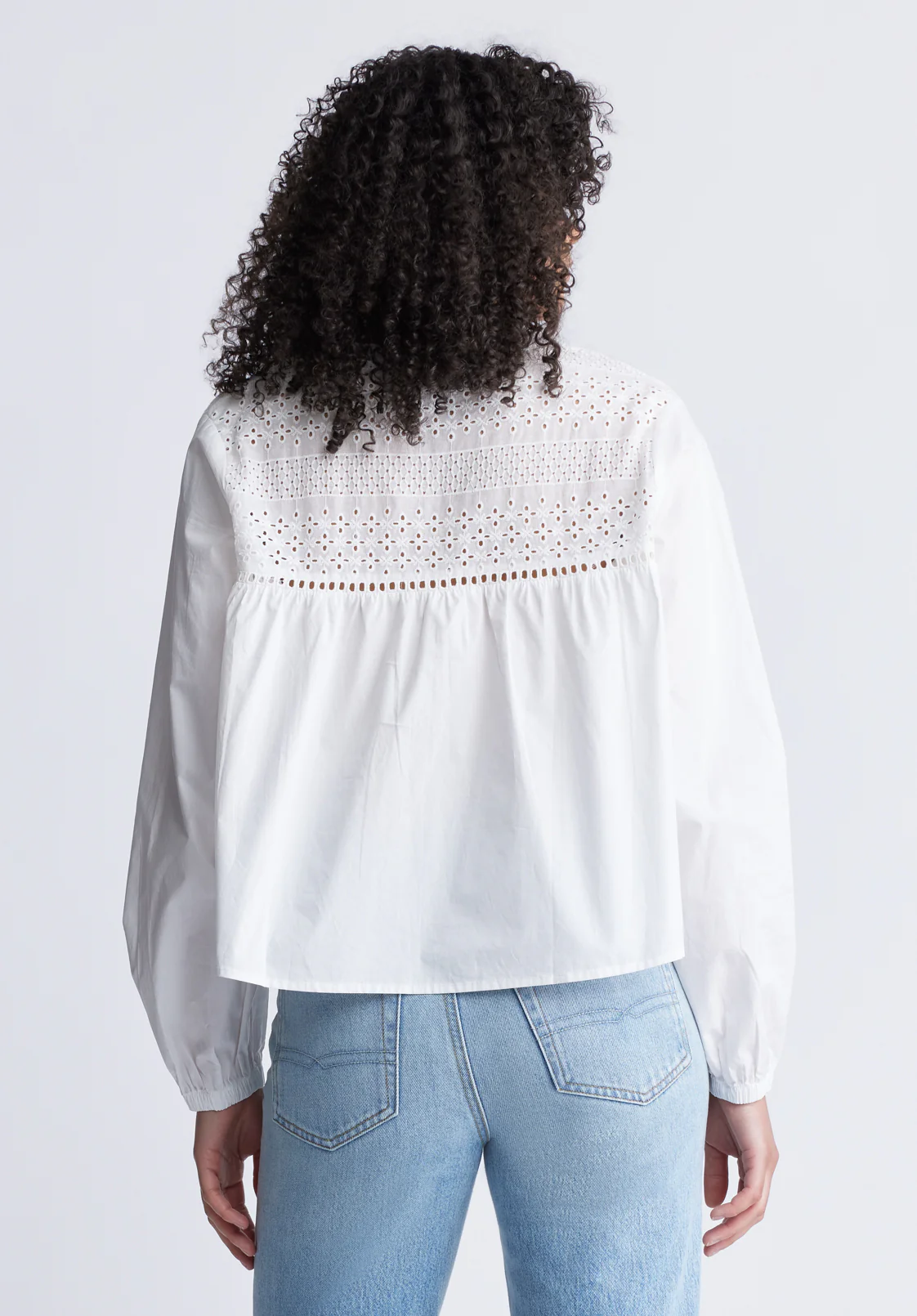Selyse Women's Eyelet Yoke Split-Neck Blouse, White - WT0117S - Image 3
