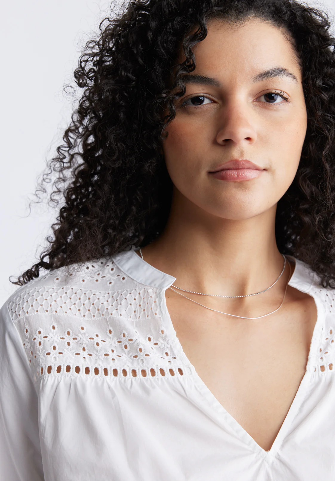 Selyse Women's Eyelet Yoke Split-Neck Blouse, White - WT0117S - Image 4
