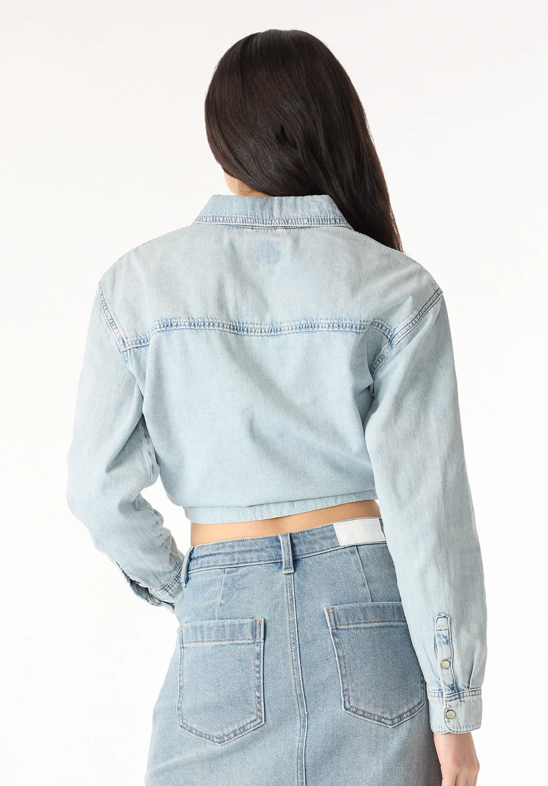 Serena Women's Long-Sleeve Cropped Denim Shirt, Bleached Down - BL16021 - Image 4