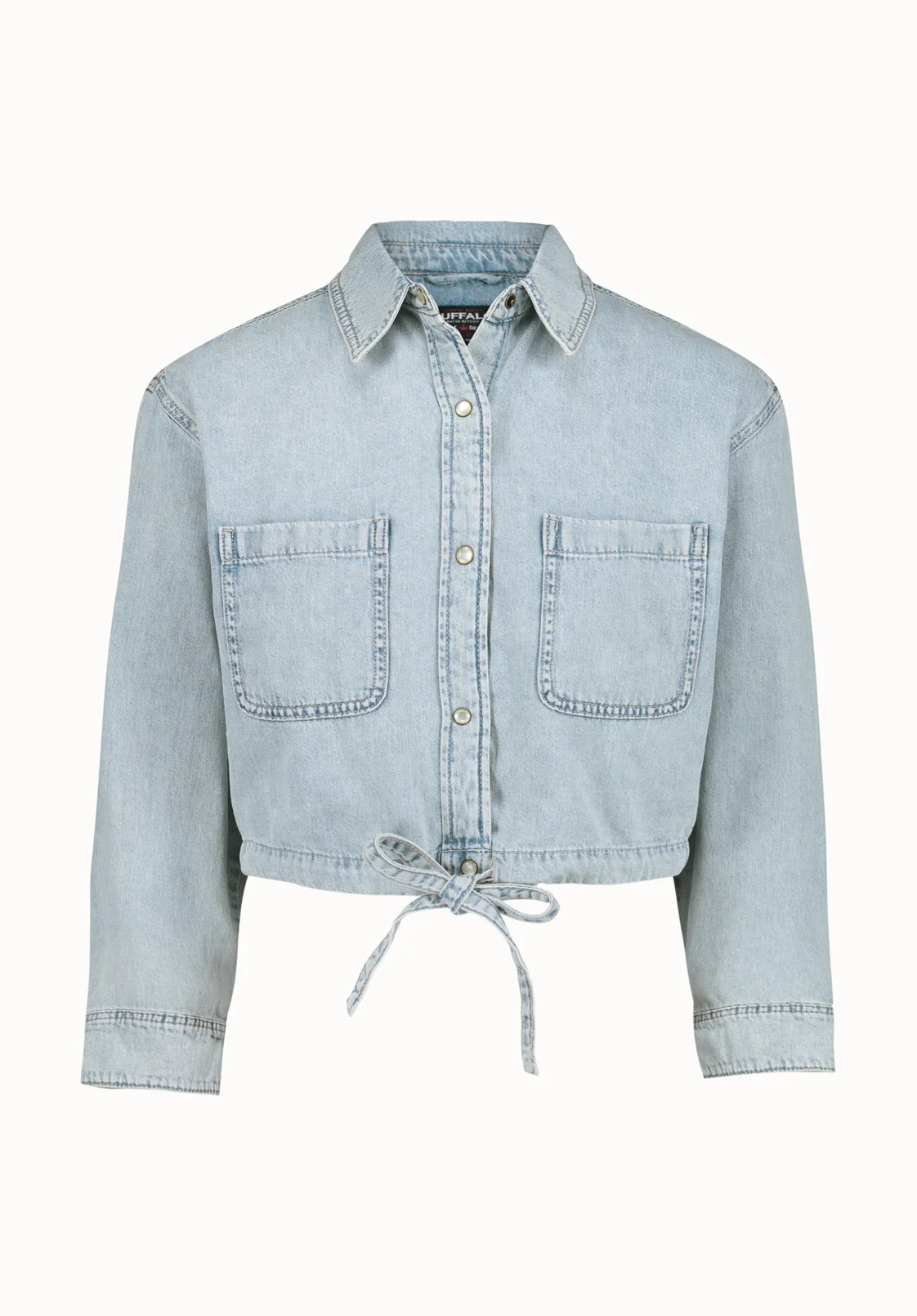 Serena Women's Long-Sleeve Cropped Denim Shirt, Bleached Down - BL16021 - Image 5