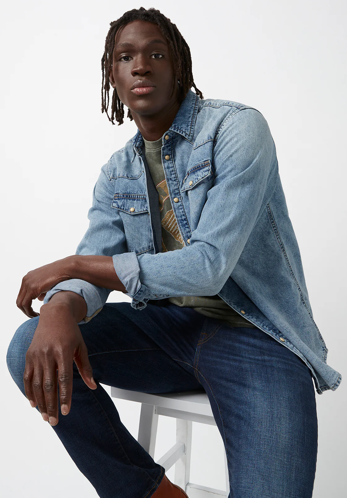 Sheldon Men's Long Sleeve Denim Shirt, Indigo - BM22636 - Image 3