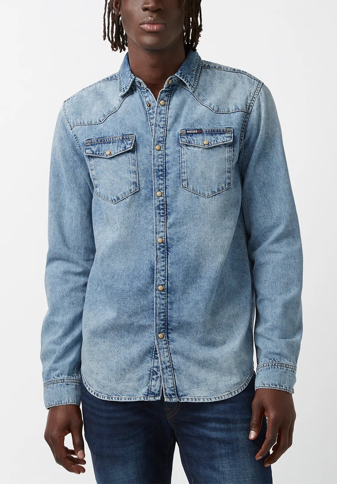 Sheldon Men's Long Sleeve Denim Shirt, Indigo - BM22636 - Image 4