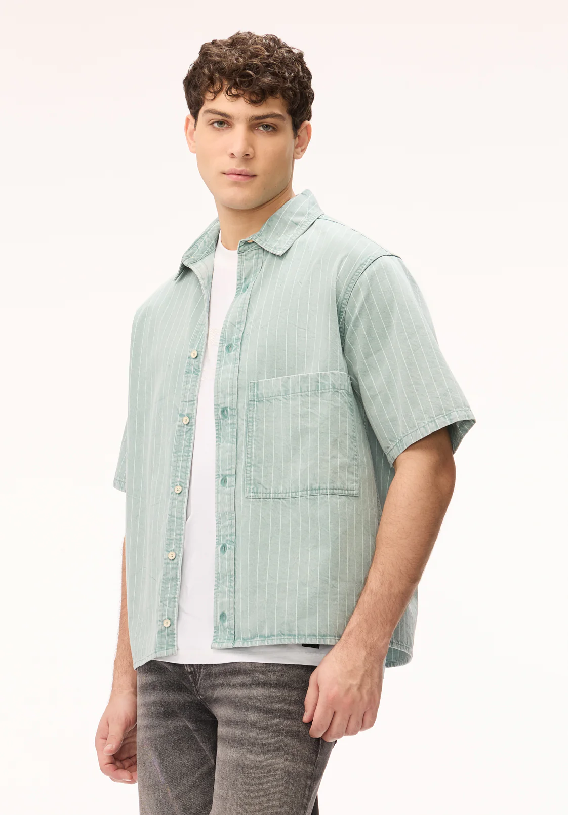 Shiro Men's Short Sleeve Heavyweight Striped Shirt, North Atlantic - BM24881 - Image 2