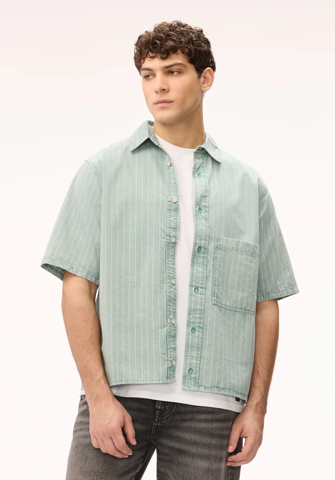 Shiro Men's Short Sleeve Heavyweight Striped Shirt, North Atlantic - BM24881 - Image 4