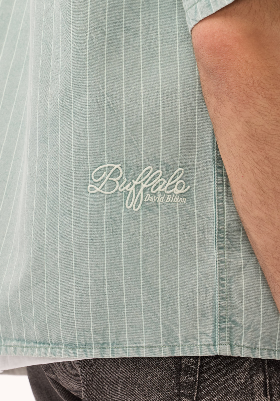 Shiro Men's Short Sleeve Heavyweight Striped Shirt, North Atlantic - BM24881 - Image 5