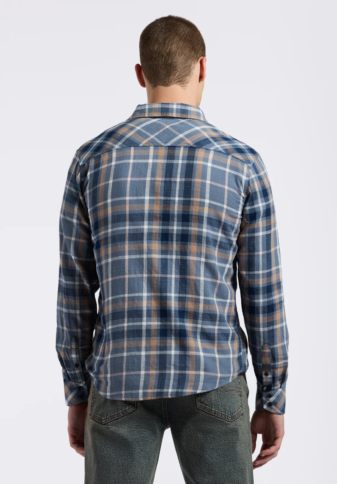 Sierra Men's Long Sleeve Plaid Shirt, Moonlight Blue - BM24551 - Image 4