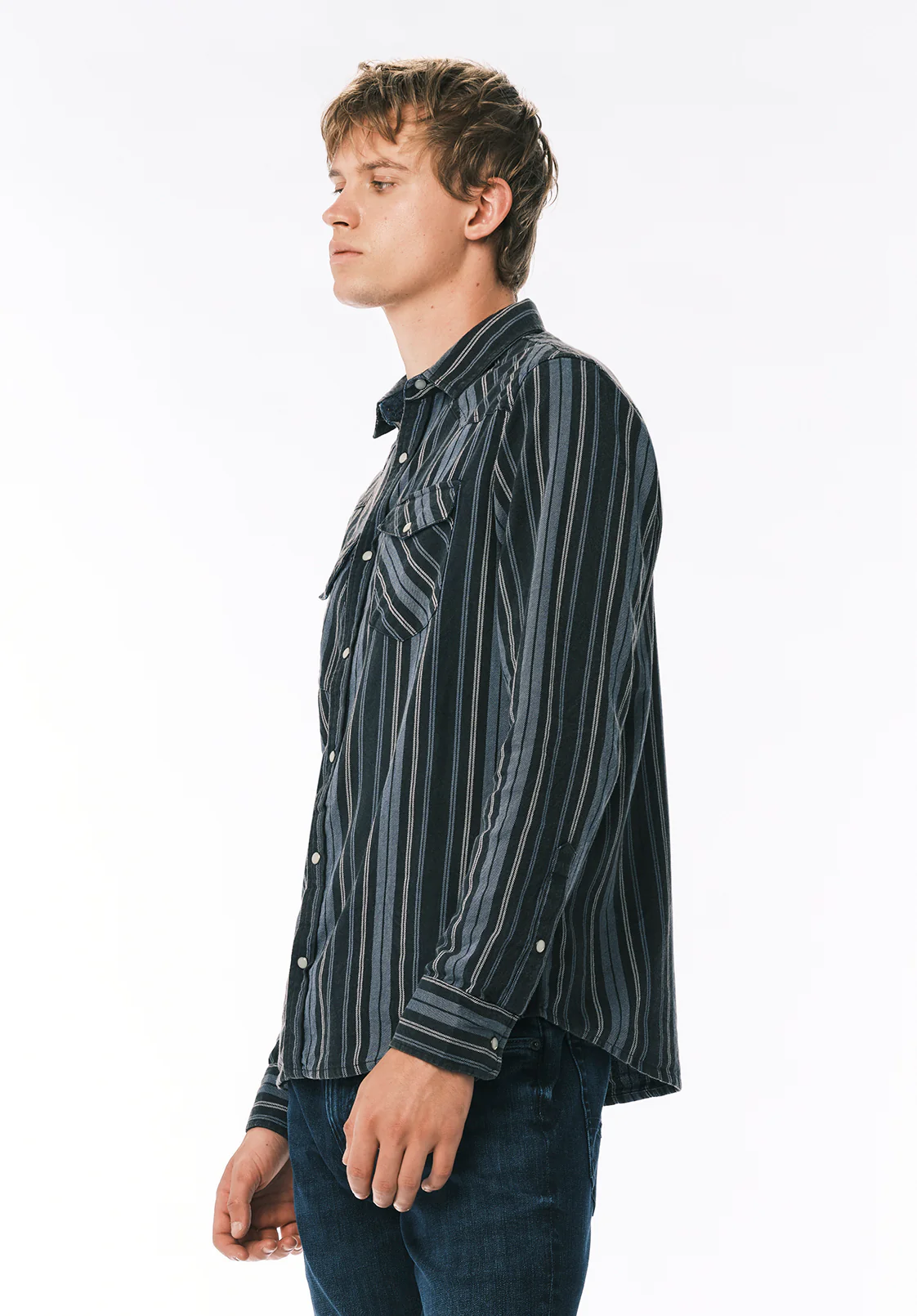 Sierra Men's Long Sleeve Western Striped Shirt, Midnight Blue - BM24751 - Image 3