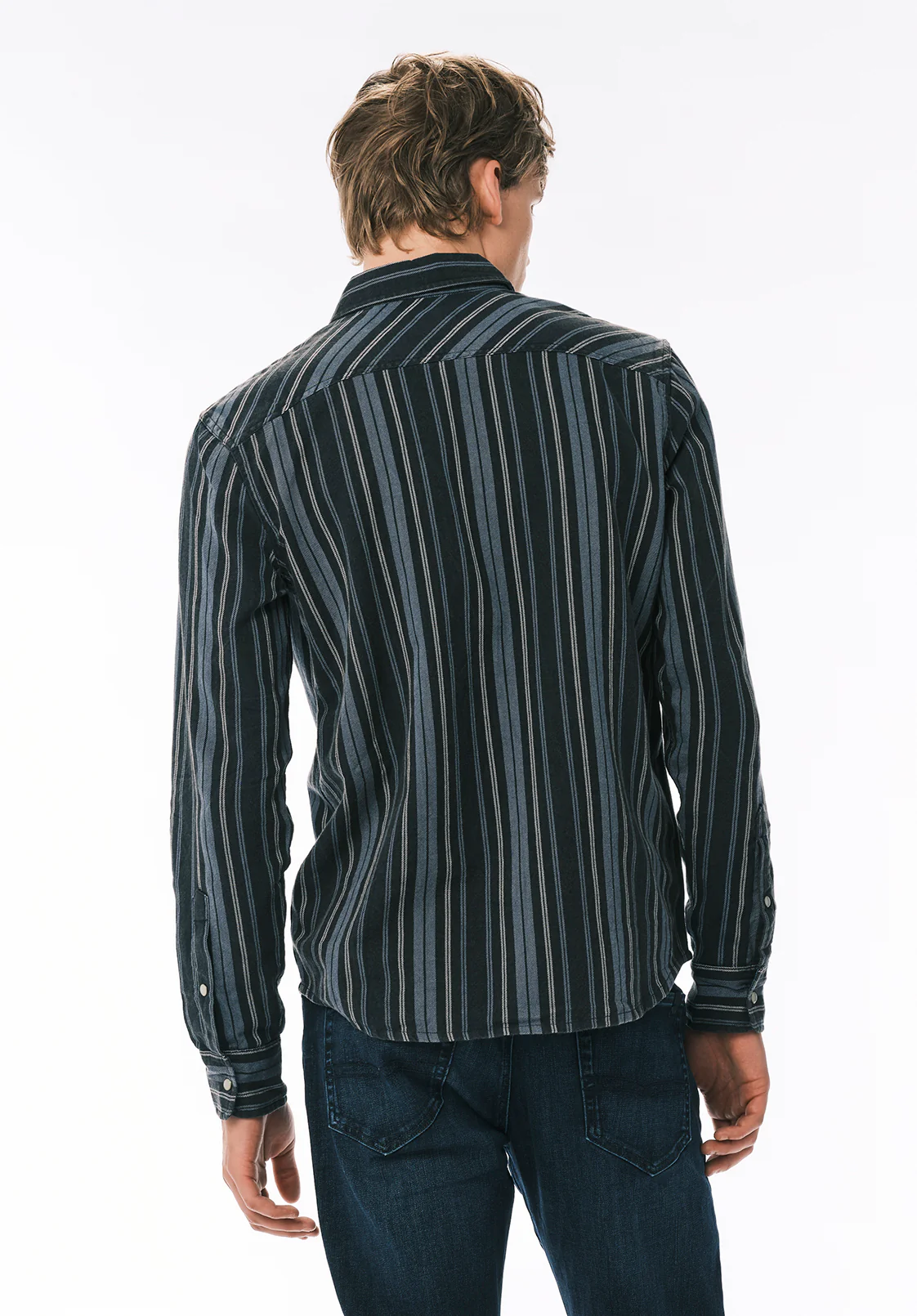 Sierra Men's Long Sleeve Western Striped Shirt, Midnight Blue - BM24751 - Image 4