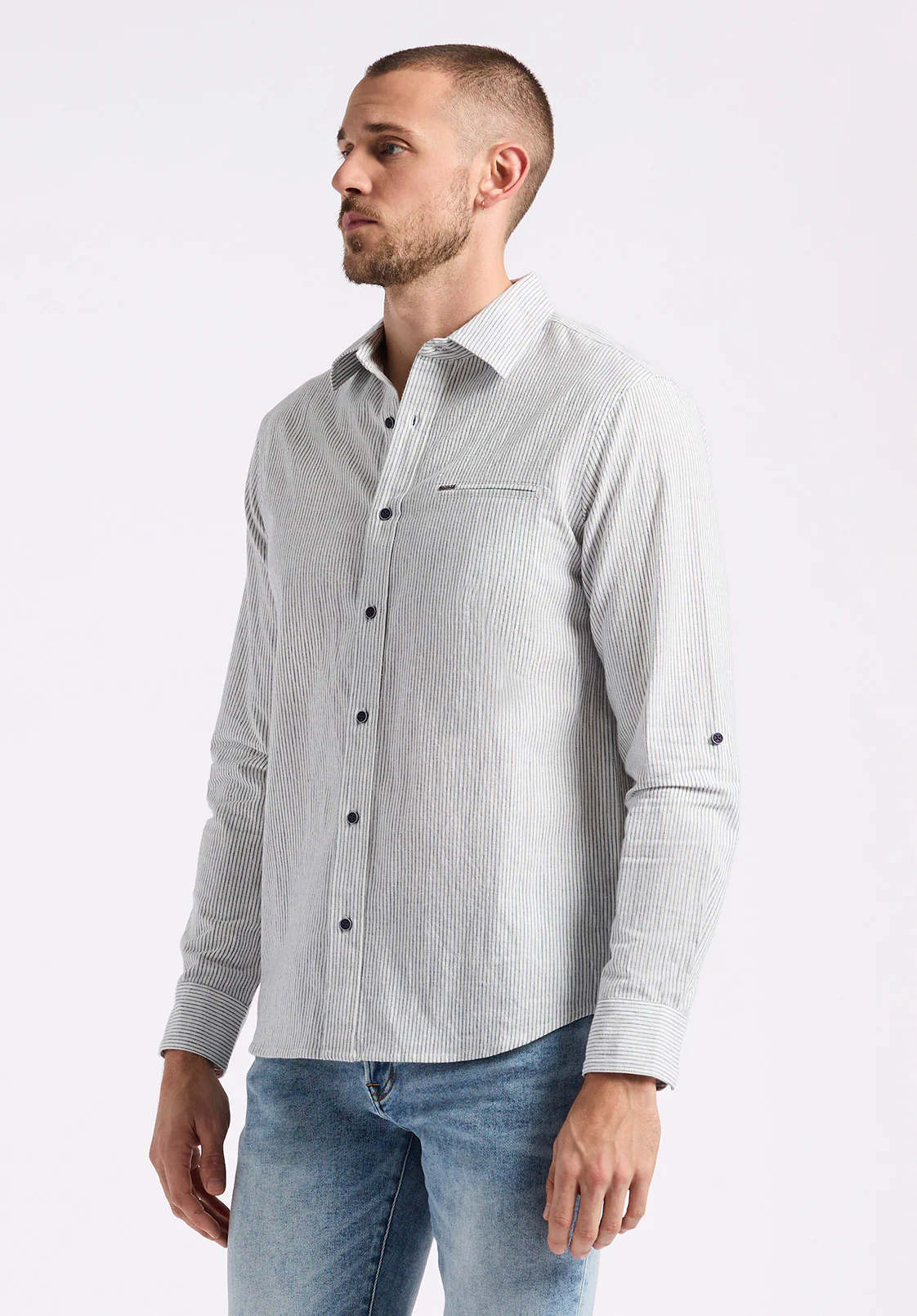 Simbio Men's Long-Sleeve Linen Blend Striped Shirt, Moonlight Blue - BM24561 - Image 3