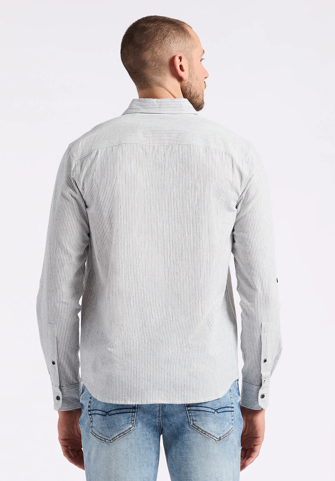 Simbio Men's Long-Sleeve Linen Blend Striped Shirt, Moonlight Blue - BM24561 - Image 4