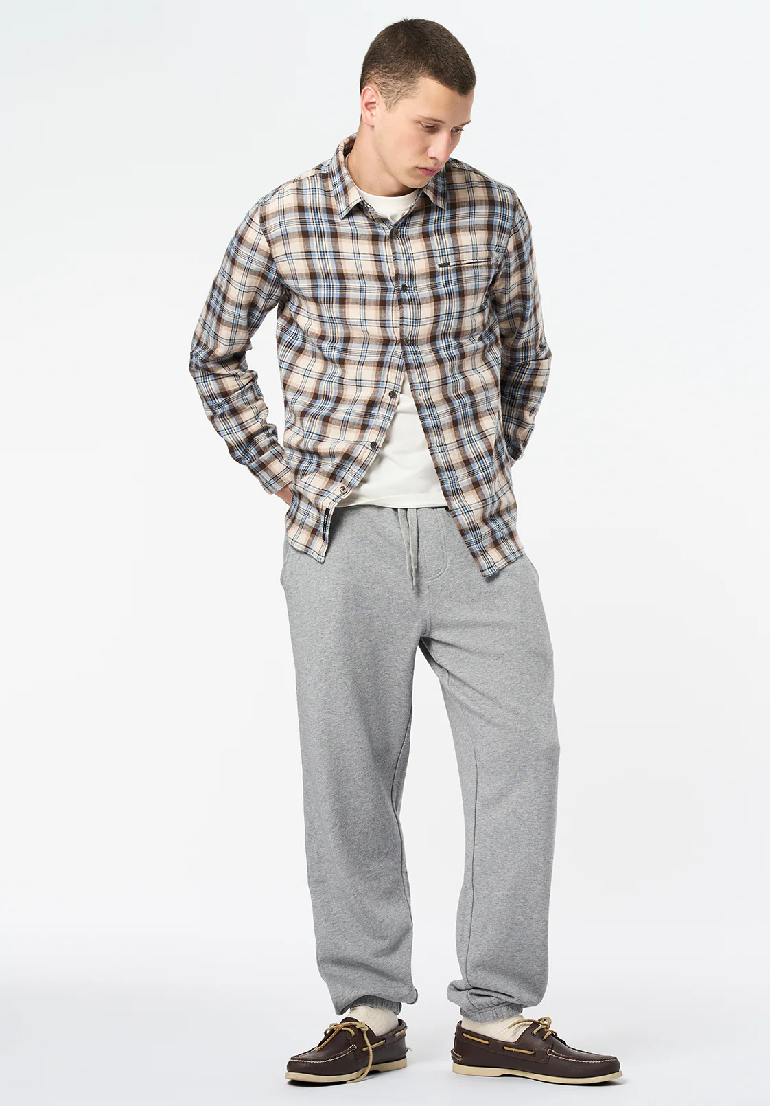 Simbio Men's Long Sleeve Plaid Shirt, Woodsmoke - BM24685