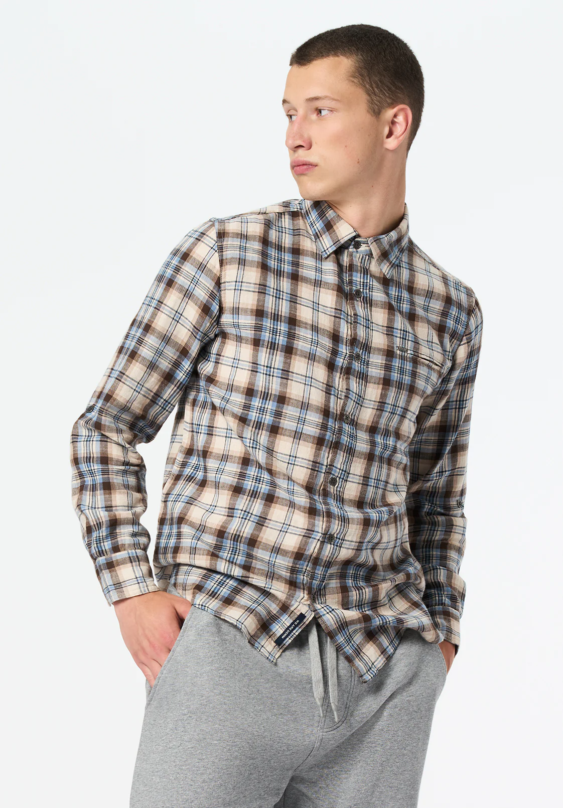 Simbio Men's Long Sleeve Plaid Shirt, Woodsmoke - BM24685 - Image 3