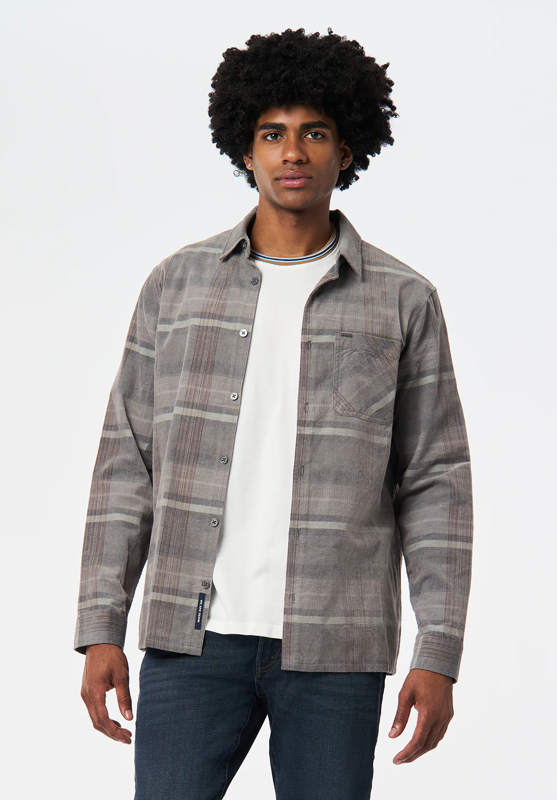 Sinclair Men's Long Sleeve Plaid Corduroy Shirt, Gray Pinstripe - BM24693 - Image 2