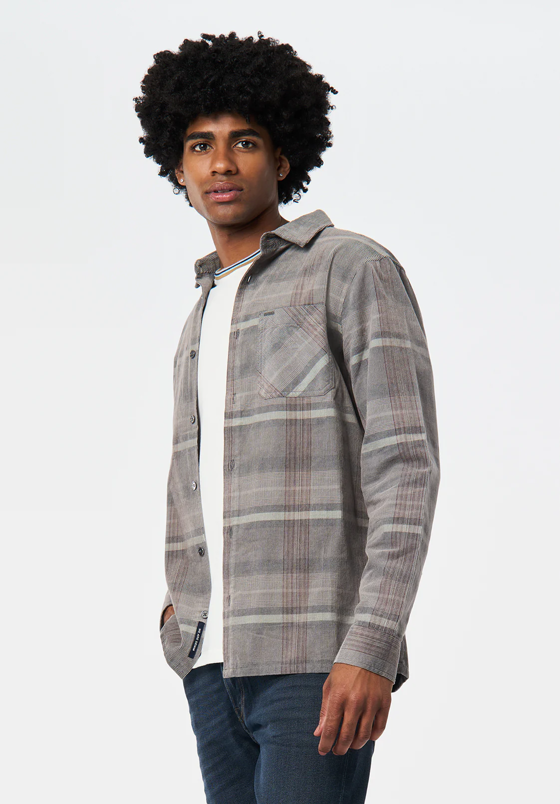 Sinclair Men's Long Sleeve Plaid Corduroy Shirt, Gray Pinstripe - BM24693 - Image 3