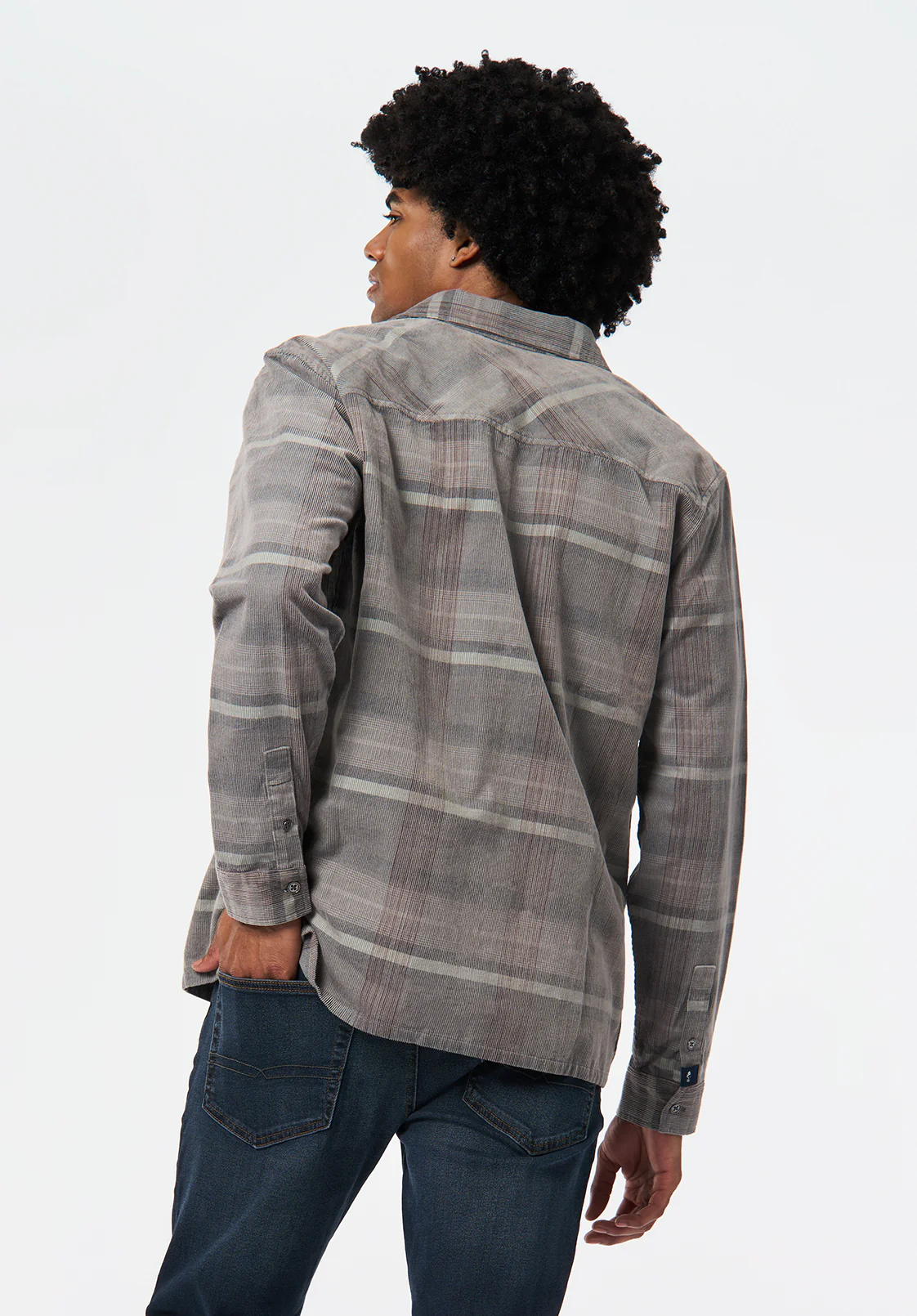 Sinclair Men's Long Sleeve Plaid Corduroy Shirt, Gray Pinstripe - BM24693 - Image 4