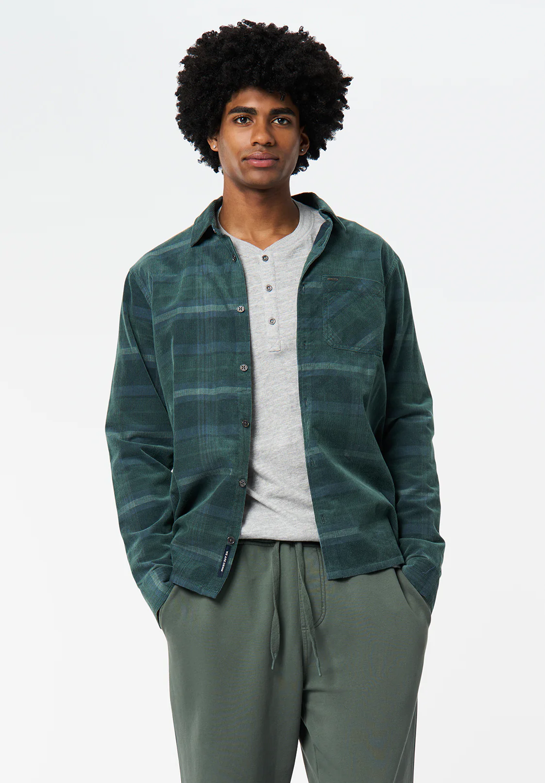 Sinclair Men's Long Sleeve Plaid Corduroy Shirt, Whale - BM24693 - Image 2