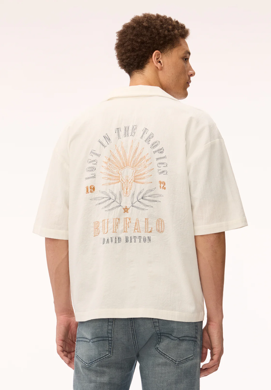 Slate Men's Short Sleeve Tropical Back Graphic Shirt, Milk - BM24897 - Image 3