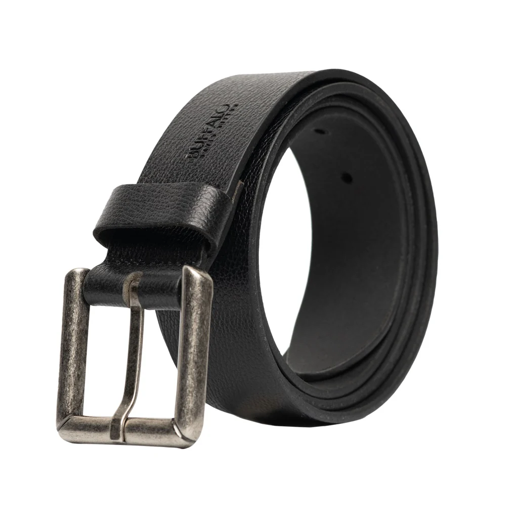 Square Buckle Black Buffalo Leather Belt - BB1000C04 - Image 2