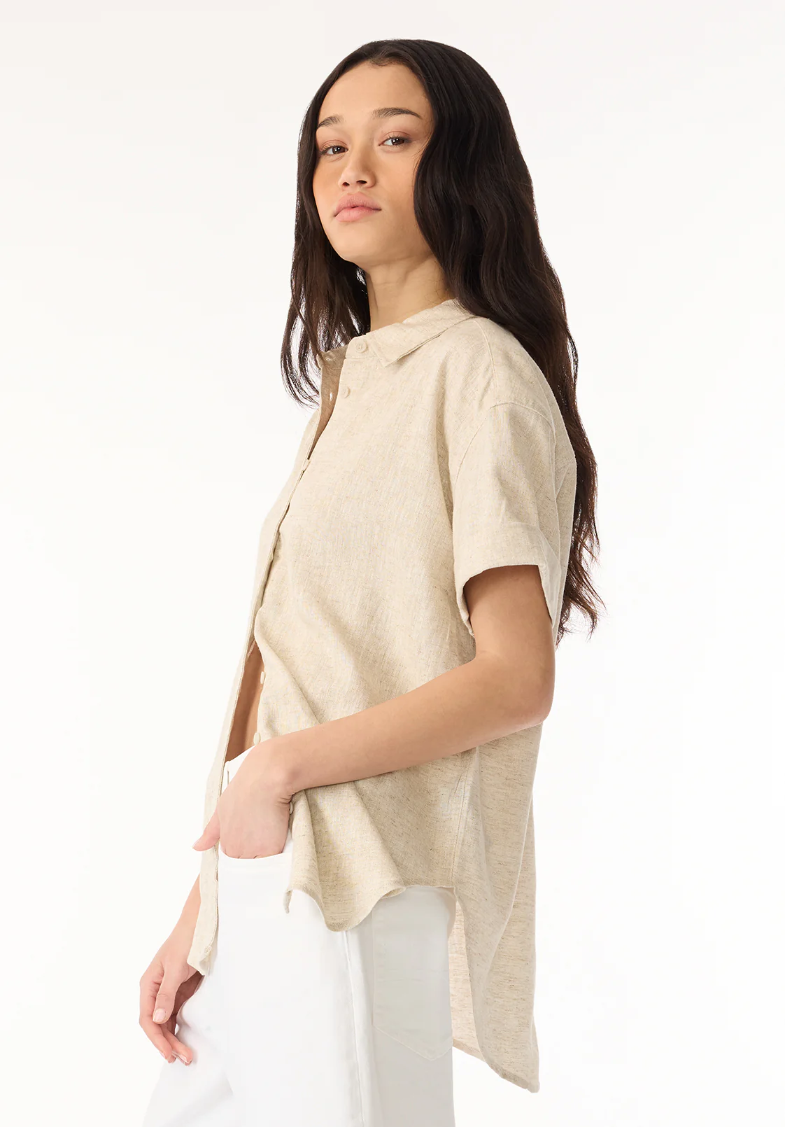 Solana Women's Relaxed Linen Blend Shirt, Natural - WT0172P - Image 3