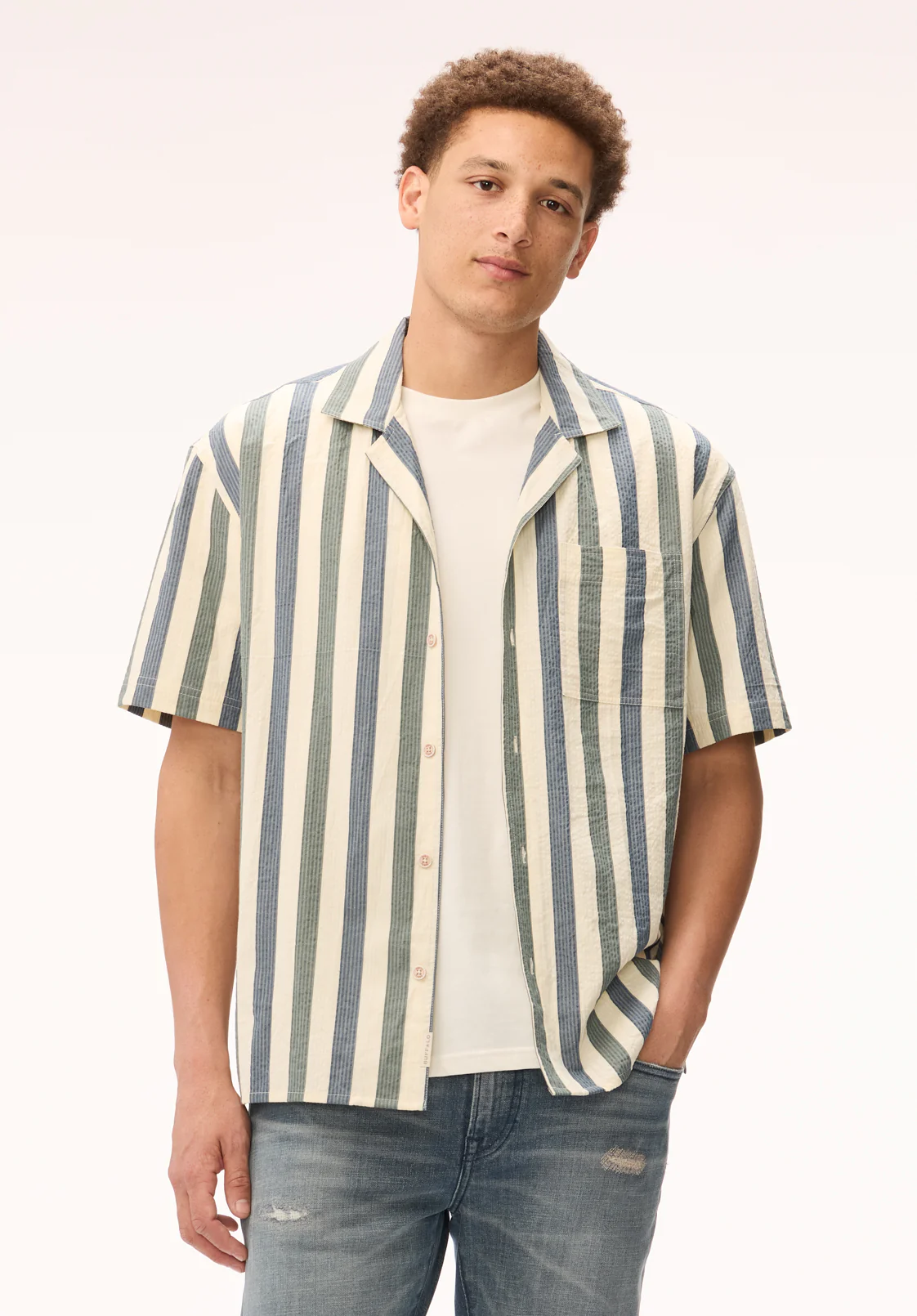 Sonix Men's Short Sleeve Striped Camp Shirt, Milk - BM24754 - Image 4