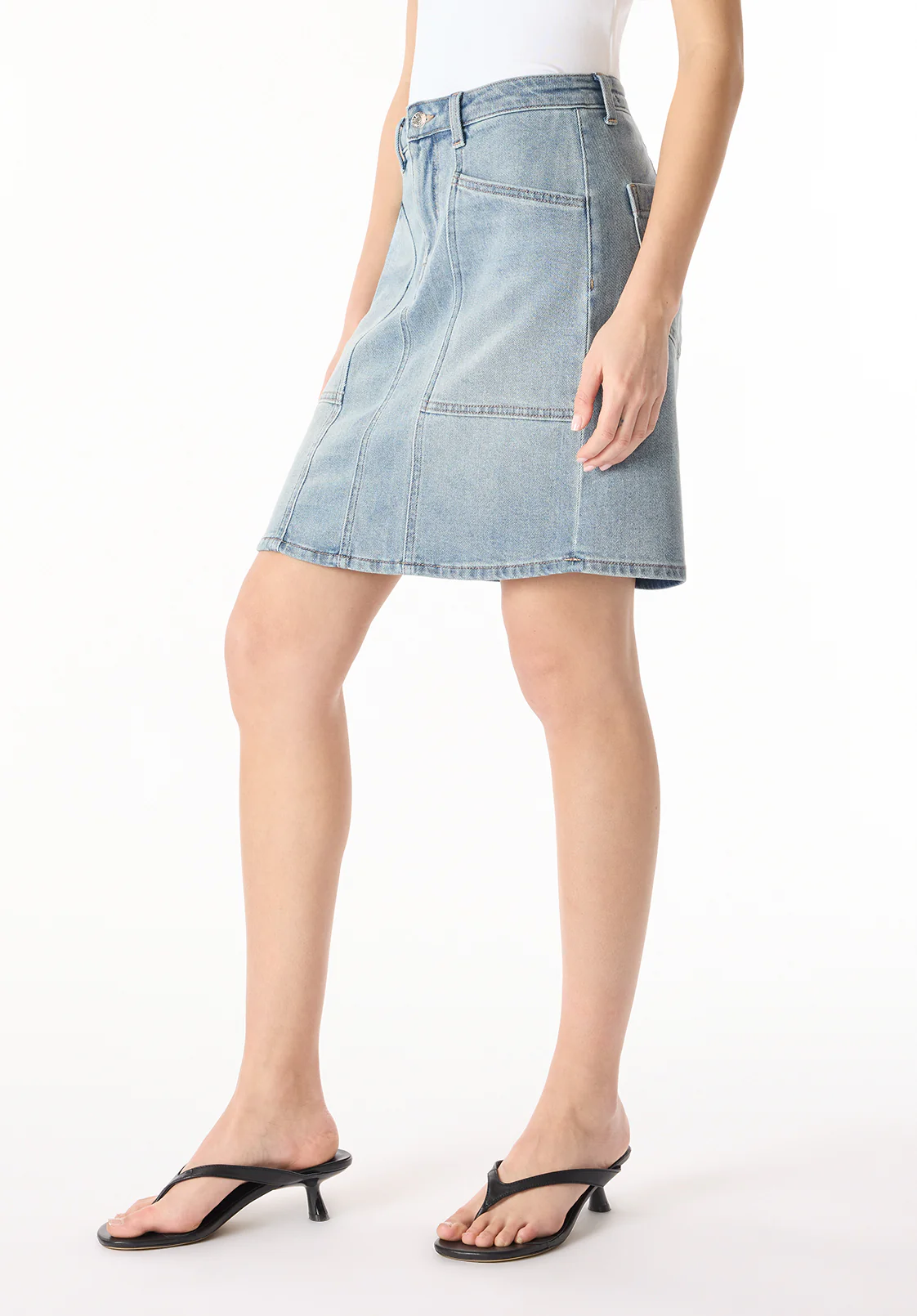 Sophia Women's High Waist Mid Length Denim Skirt, Contrasted Blue - BL16022 - Image 3