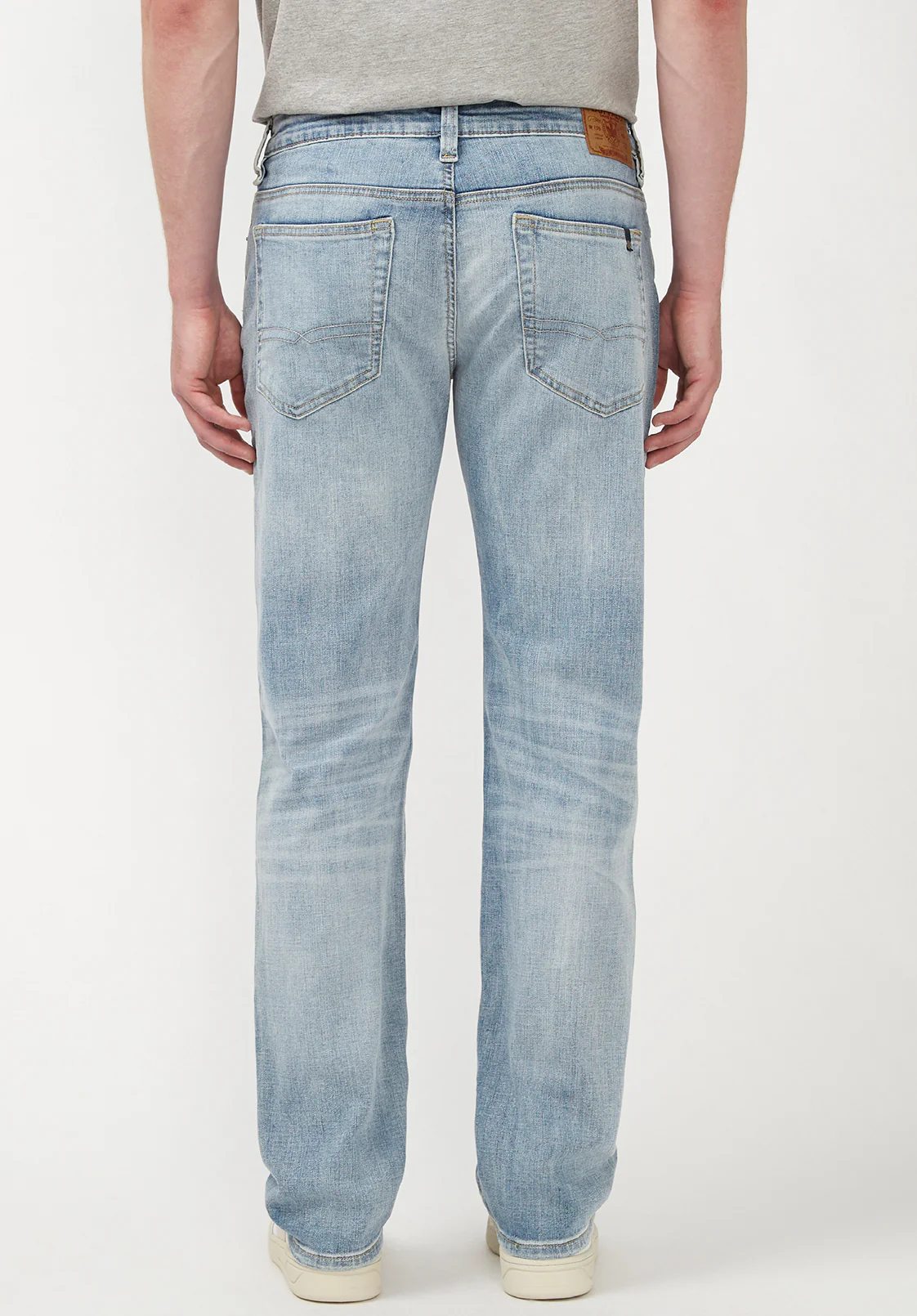 Six Men's Straight Jeans, Crinkled Mid Blue - BM22762 - Image 3