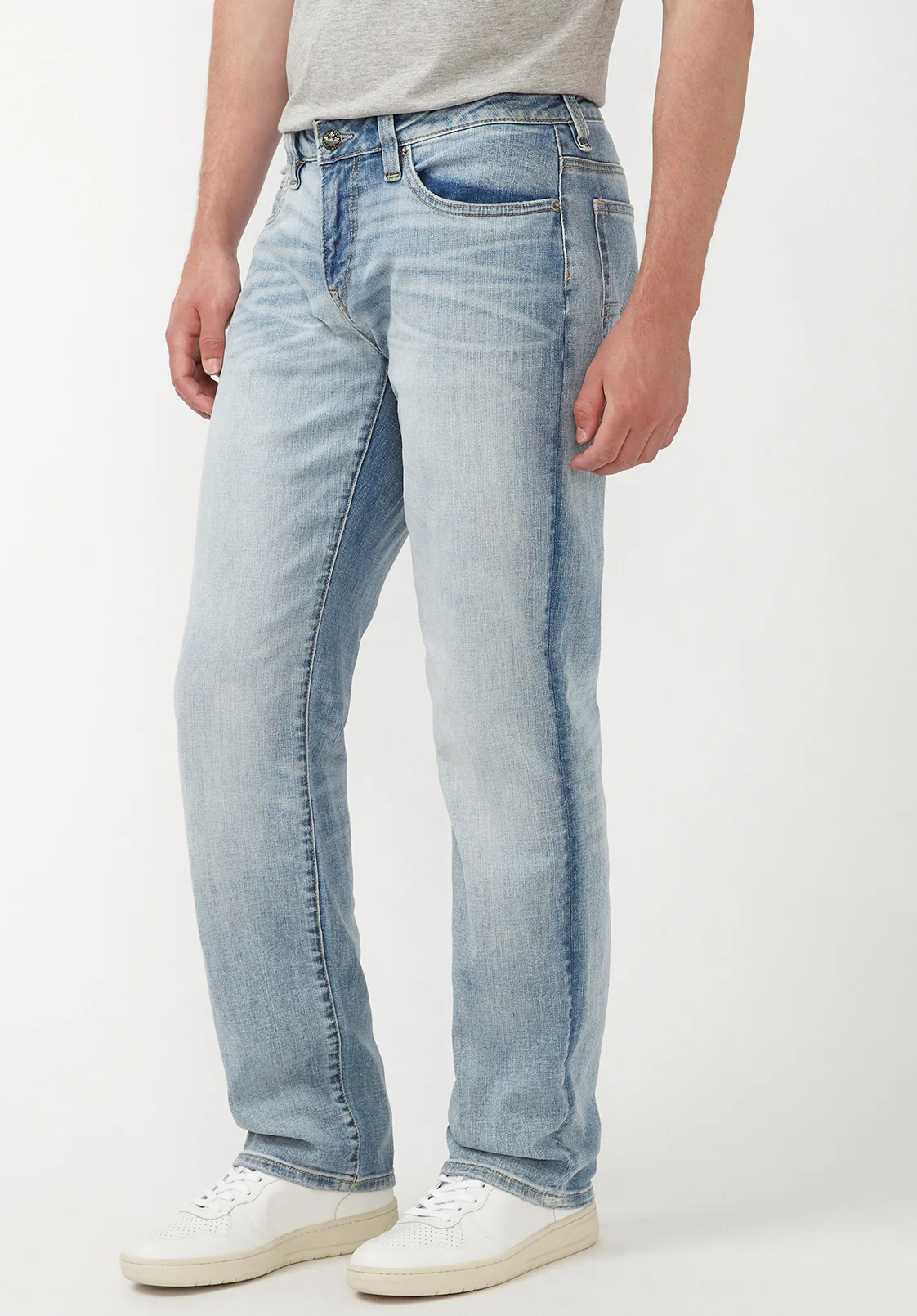 Six Men's Straight Jeans, Crinkled Mid Blue - BM22762 - Image 4