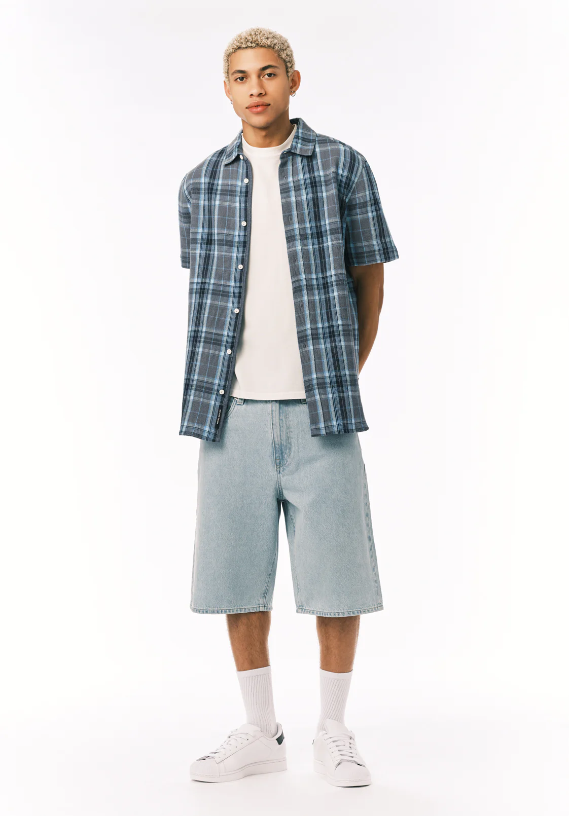 Sulian Men's Short Sleeve Plaid Shirt, Mirage - BM24791
