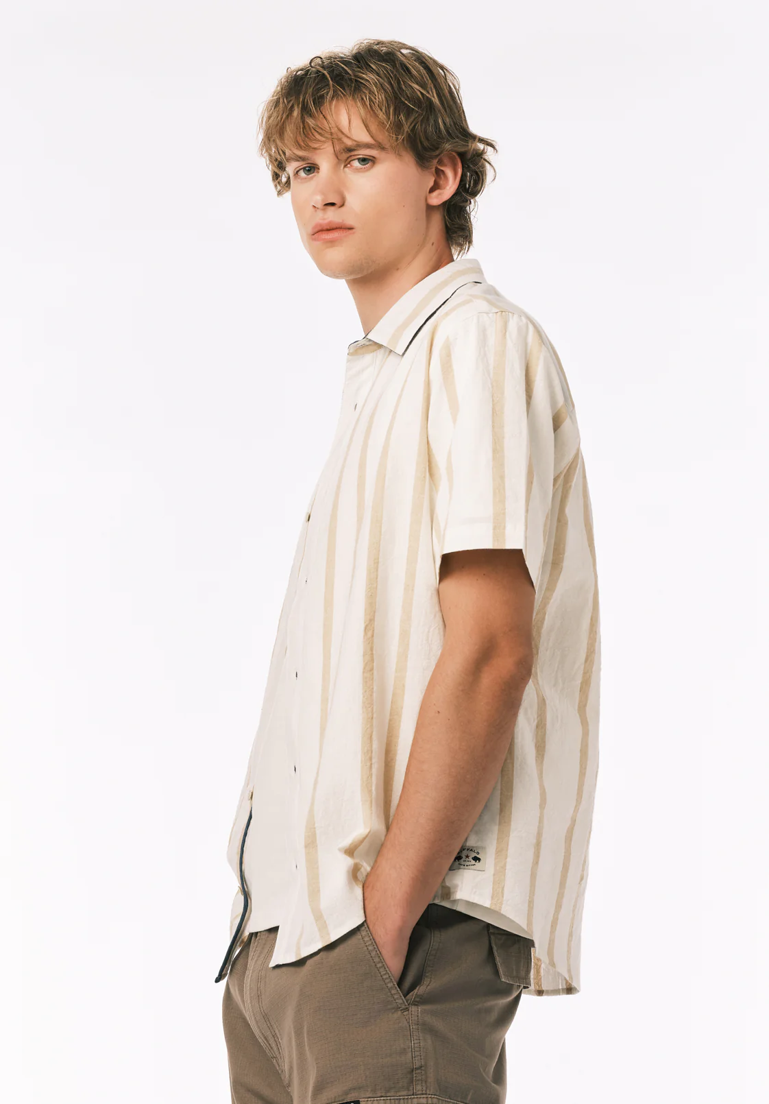 Sulian Men's Short Sleeve Striped Shirt, Milk - BM24802 - Image 3