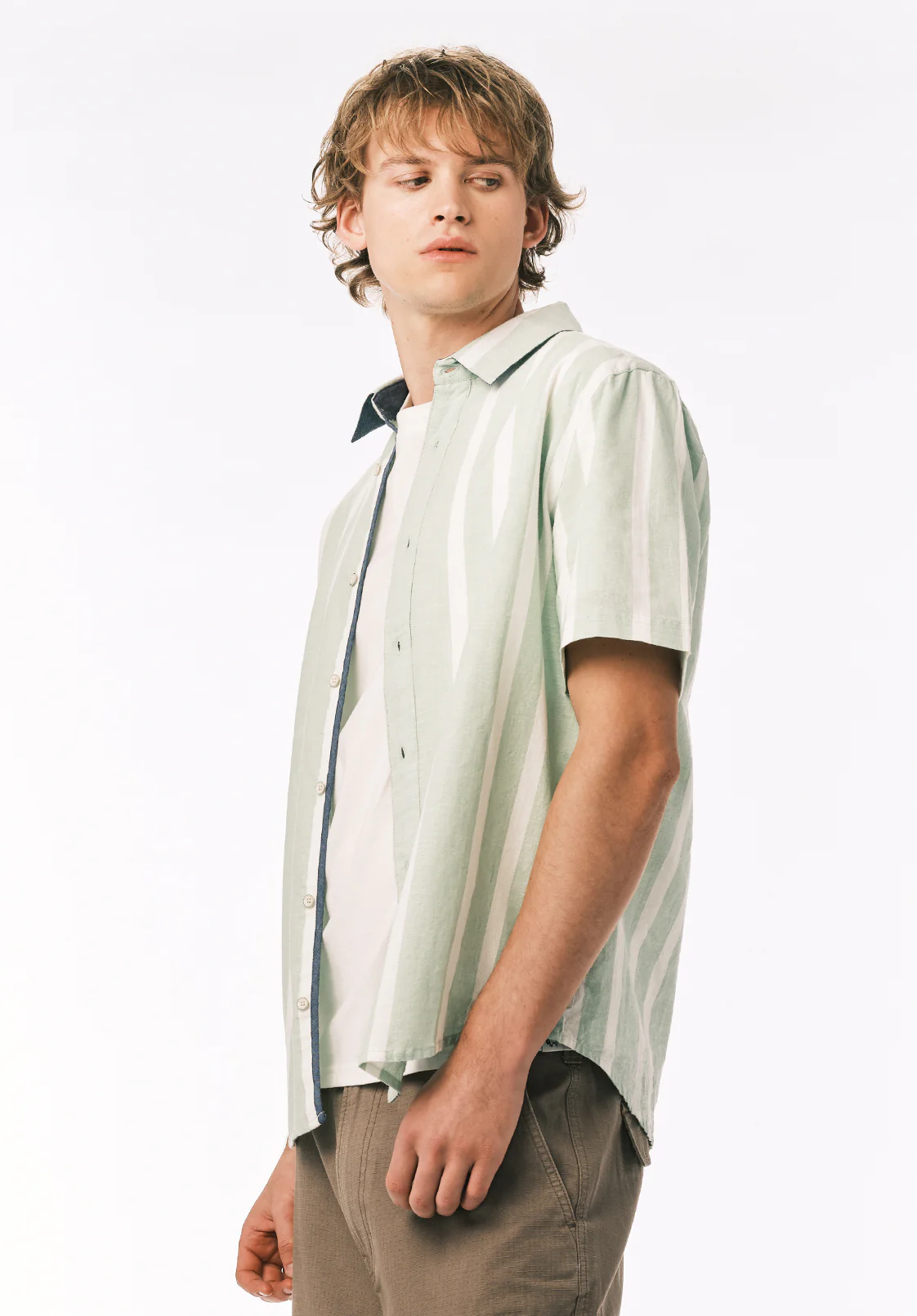 Sulian Men's Short Sleeve Striped Shirt, Frosty Green - BM24802 - Image 3