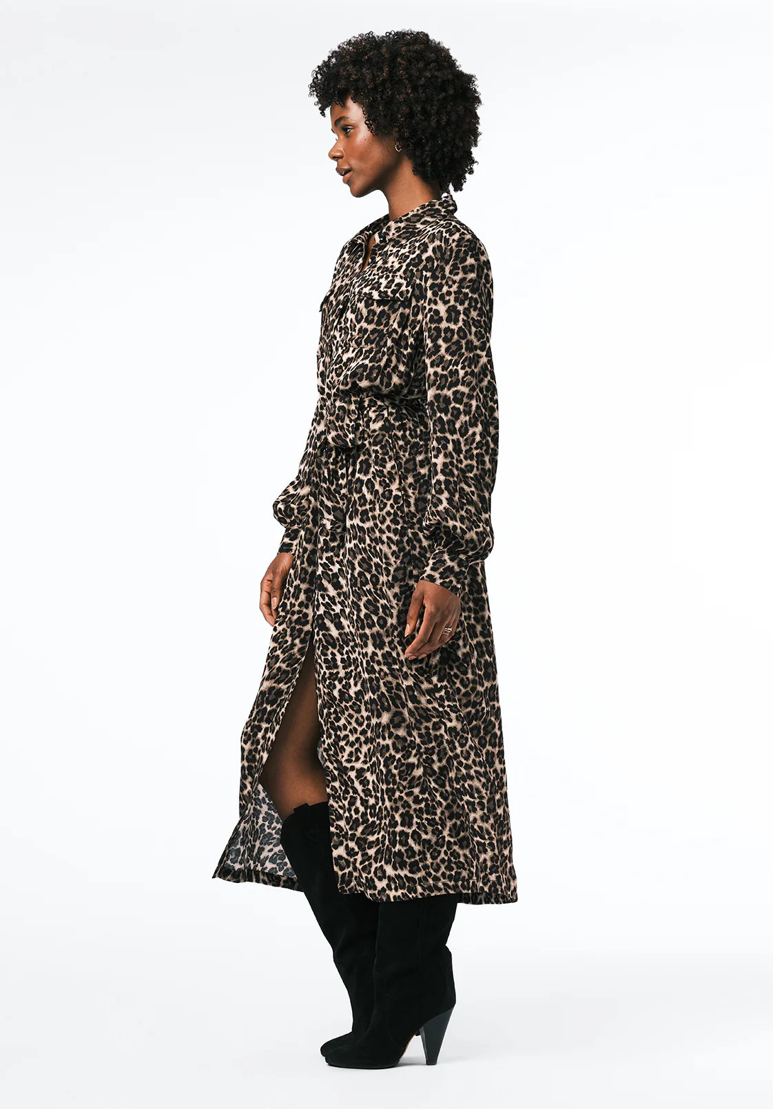 Sunnie Women's Long Sleeve Belted Shirt Dress, Leopard - WD0109 - Image 2