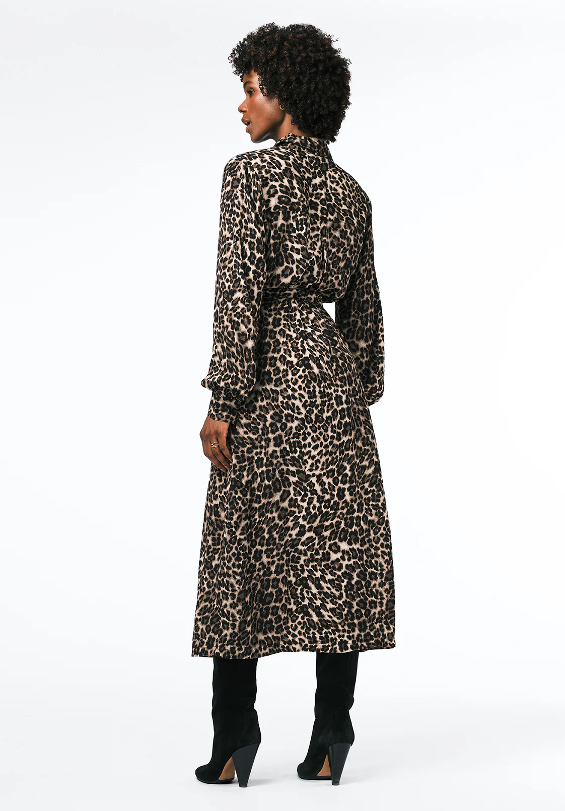 Sunnie Women's Long Sleeve Belted Shirt Dress, Leopard - WD0109 - Image 3