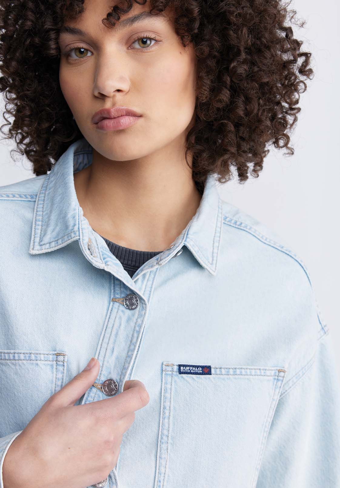 Sydney Women's Denim Shacket, Contrasted and Vintage - BL15947 - Image 3