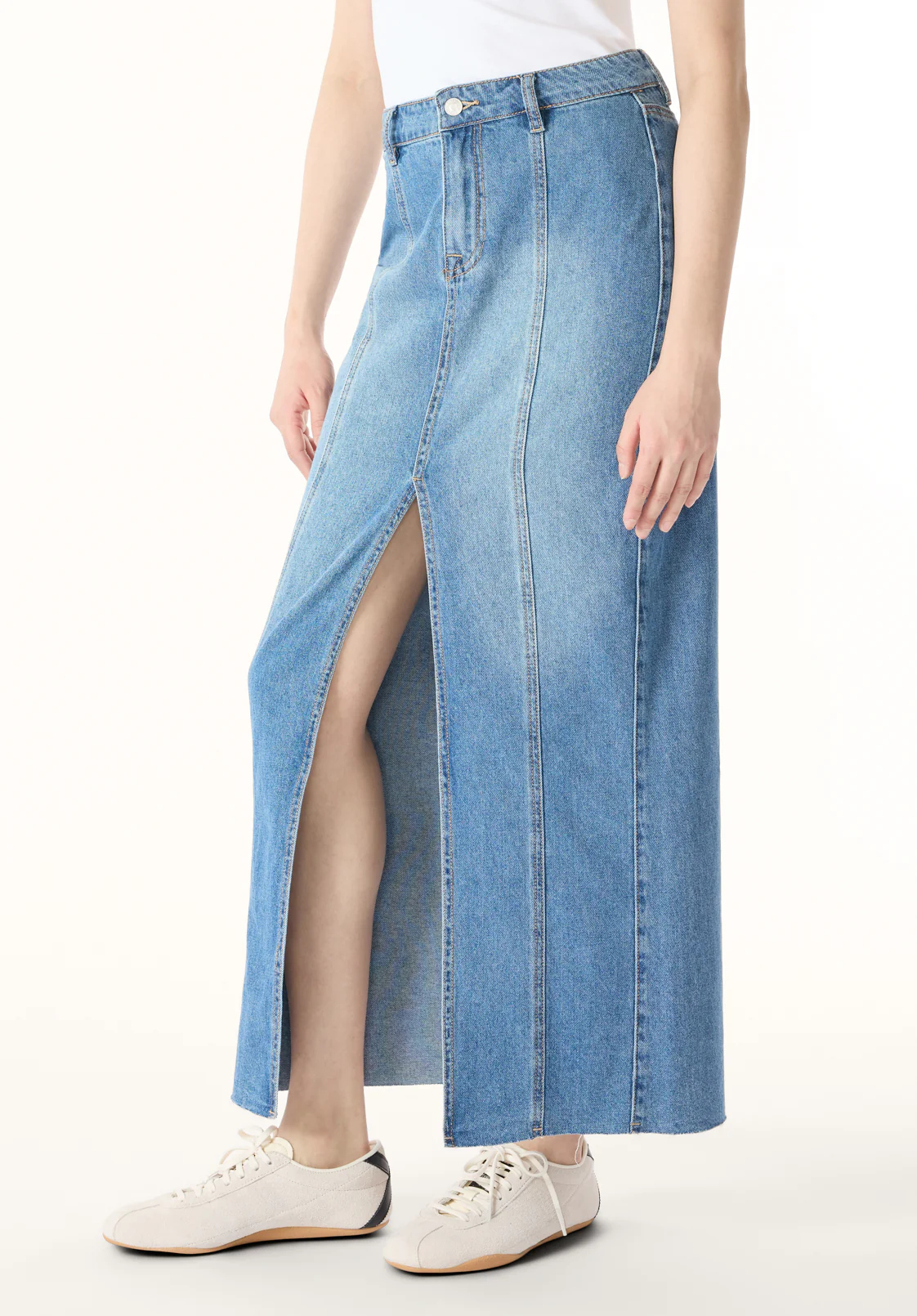 Sylvie Women's Mid Waist Denim Maxi Skirt, Whiskered and Worn - BL16031 - Image 3