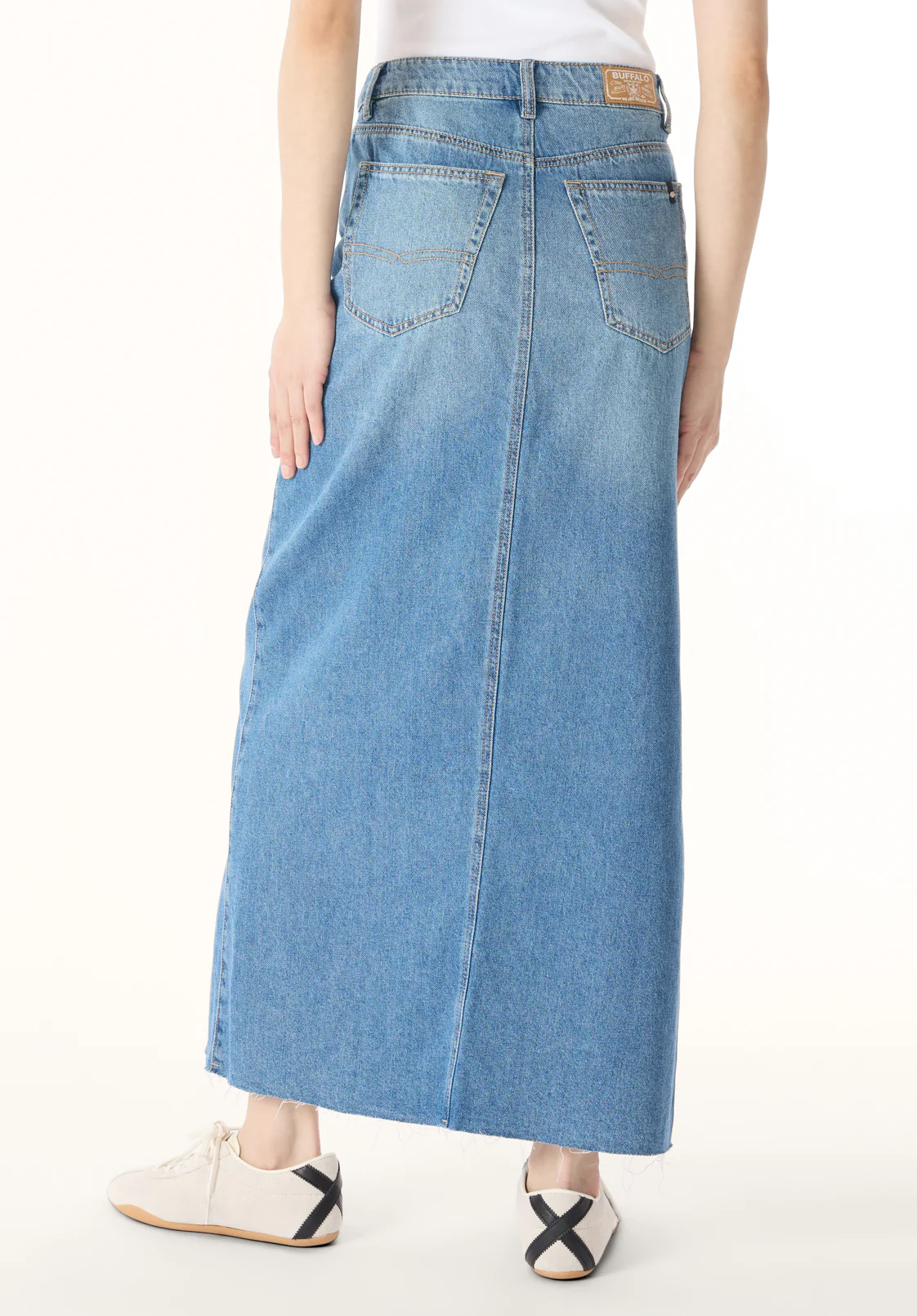 Sylvie Women's Mid Waist Denim Maxi Skirt, Whiskered and Worn - BL16031 - Image 4
