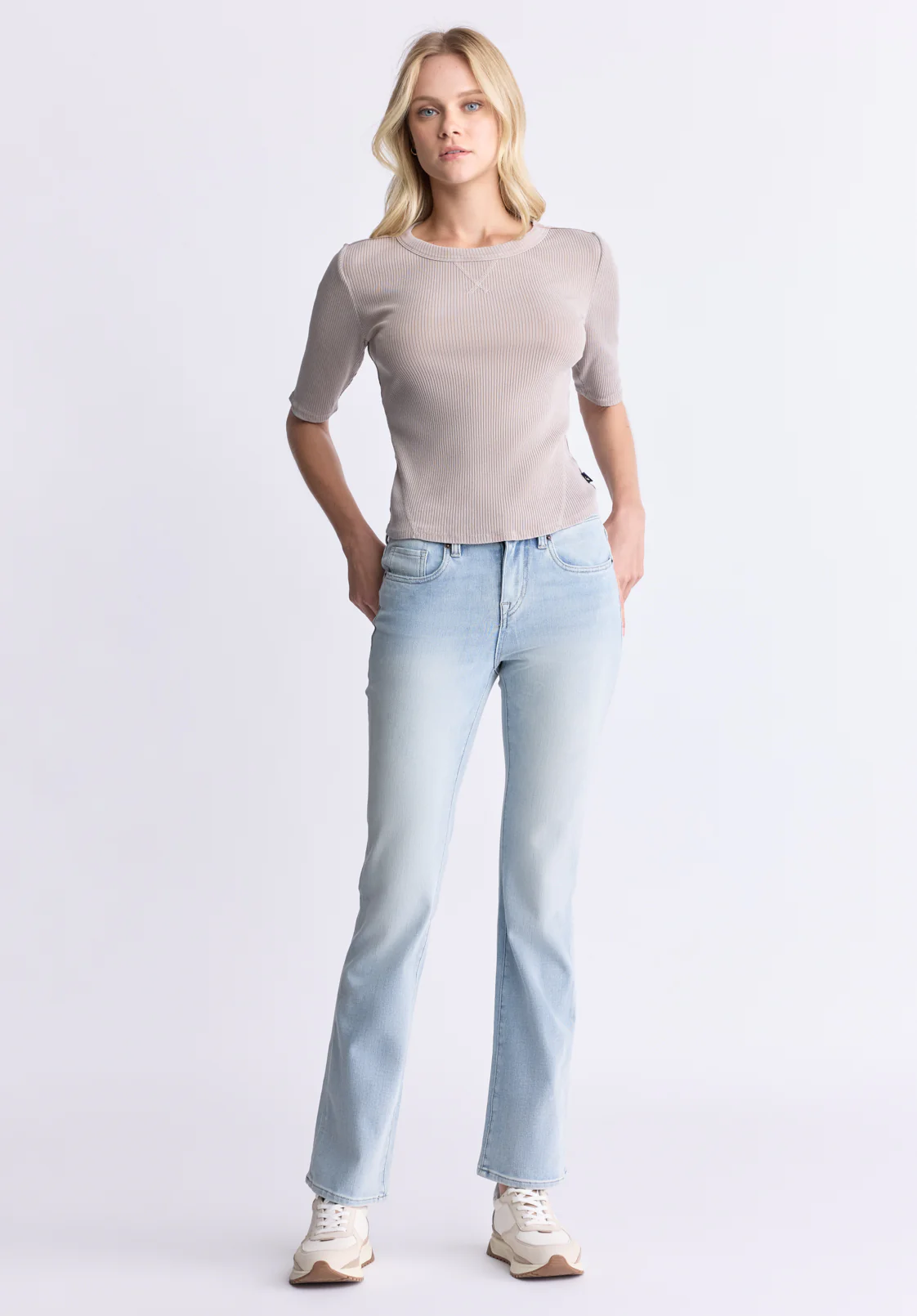 Tabbey Women's Elbow Sleeve Ribbed Knit Top, Warm Taupe - KT0172H